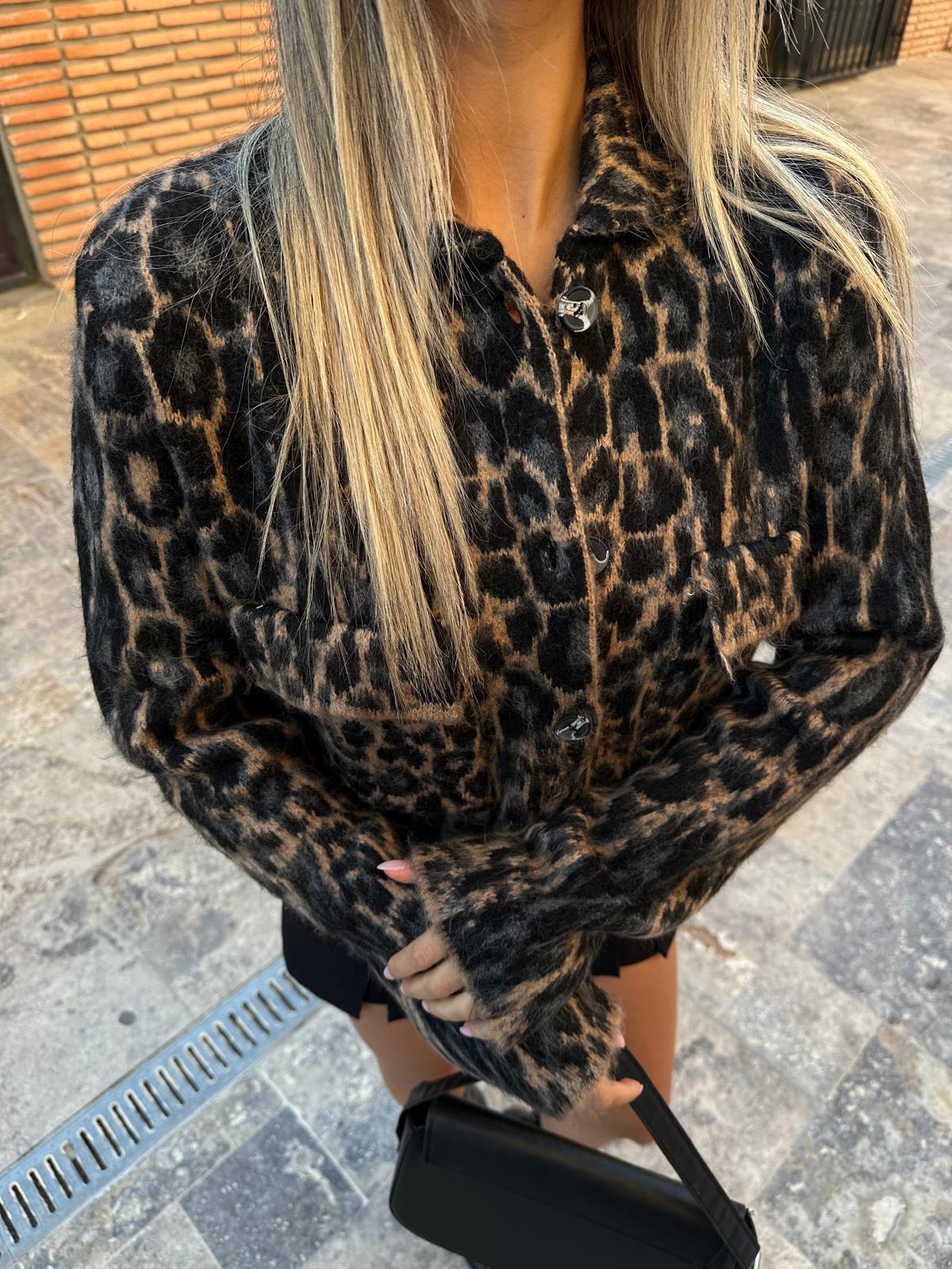 Leopar Desen Jakarlı Hırka Kahve hrk2005usty
