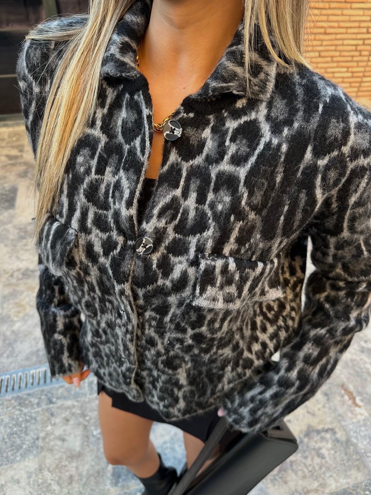 Leopar Desen Jakarlı Hırka Siyah hrk2005usty