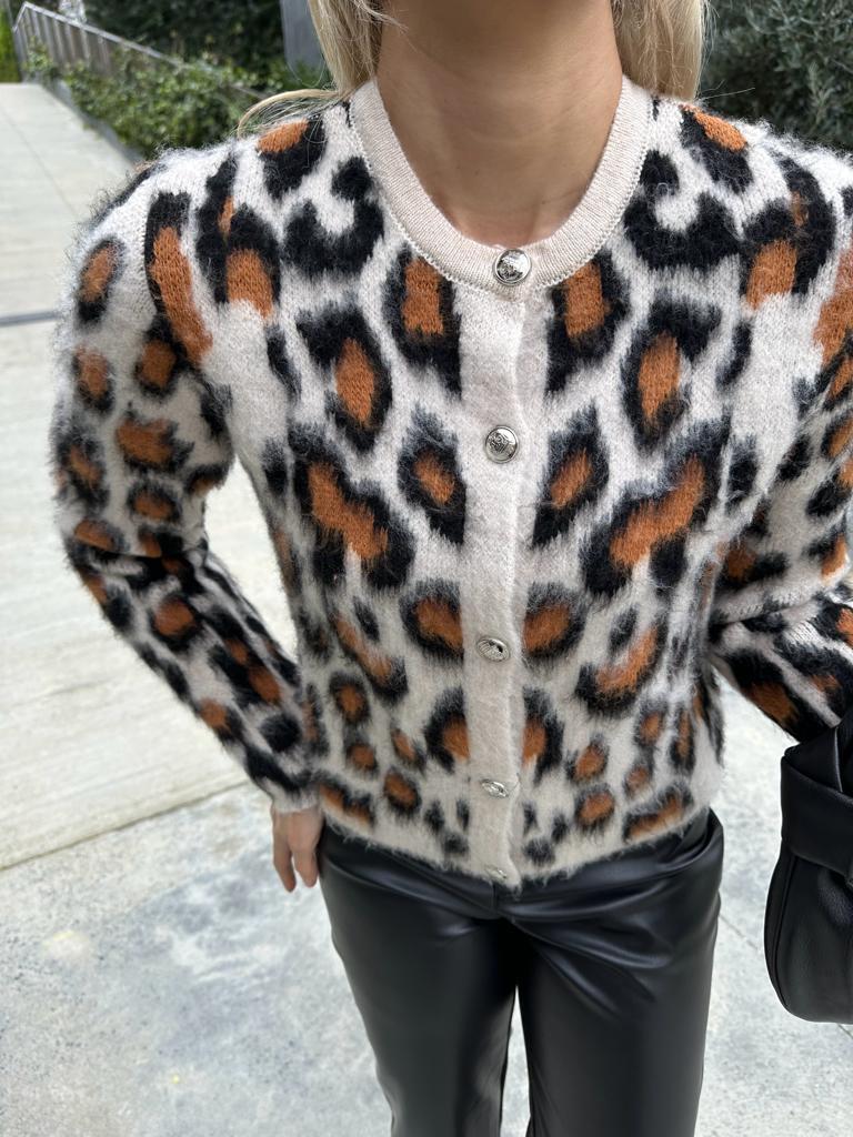 Leopar Desen Krem-Taba Hırka 1707498