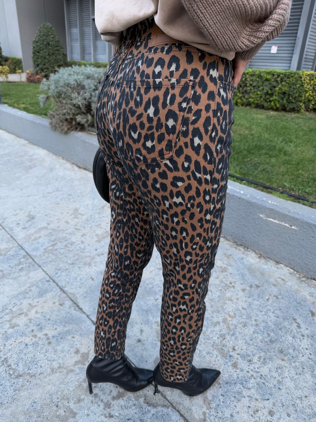 Leopar Desen Marka Gabardin Pantolon pant2072bls