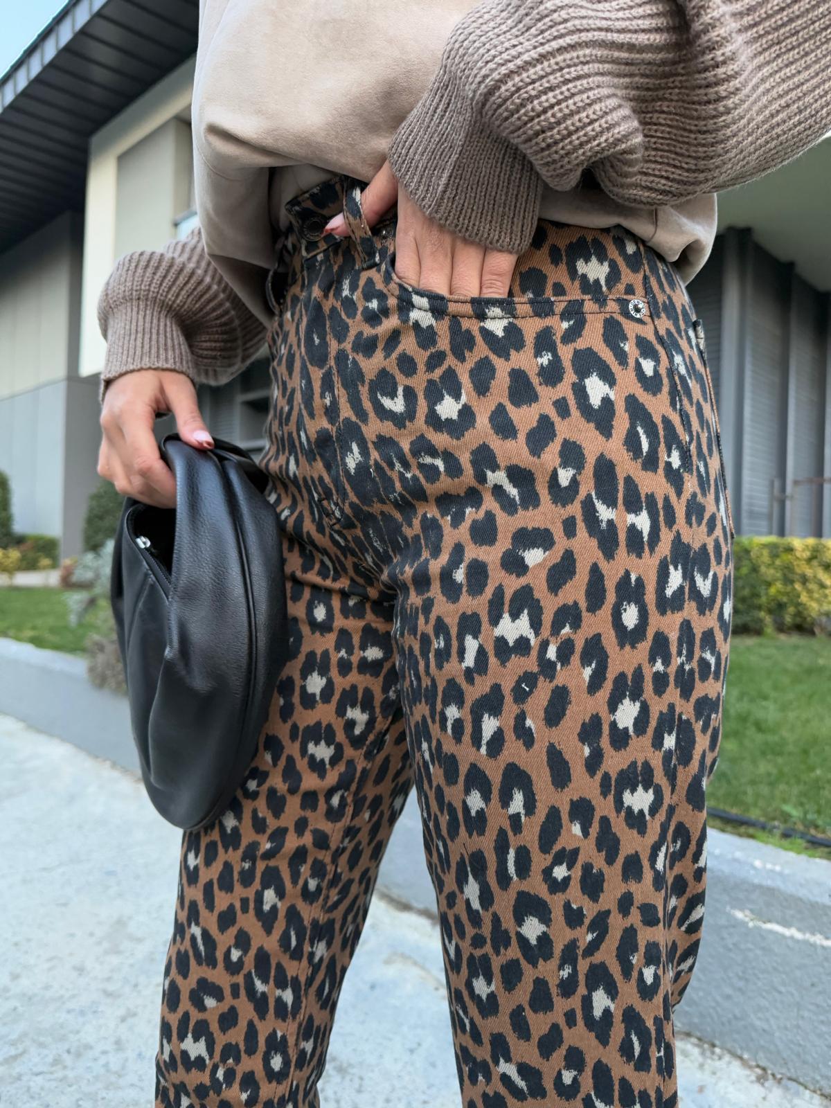 Leopar Desen Marka Gabardin Pantolon pant2072bls