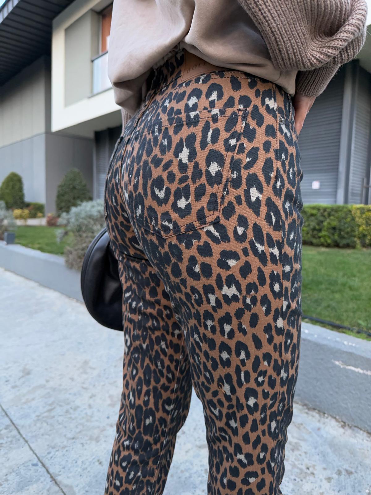 Leopar Desen Marka Gabardin Pantolon pant2072bls