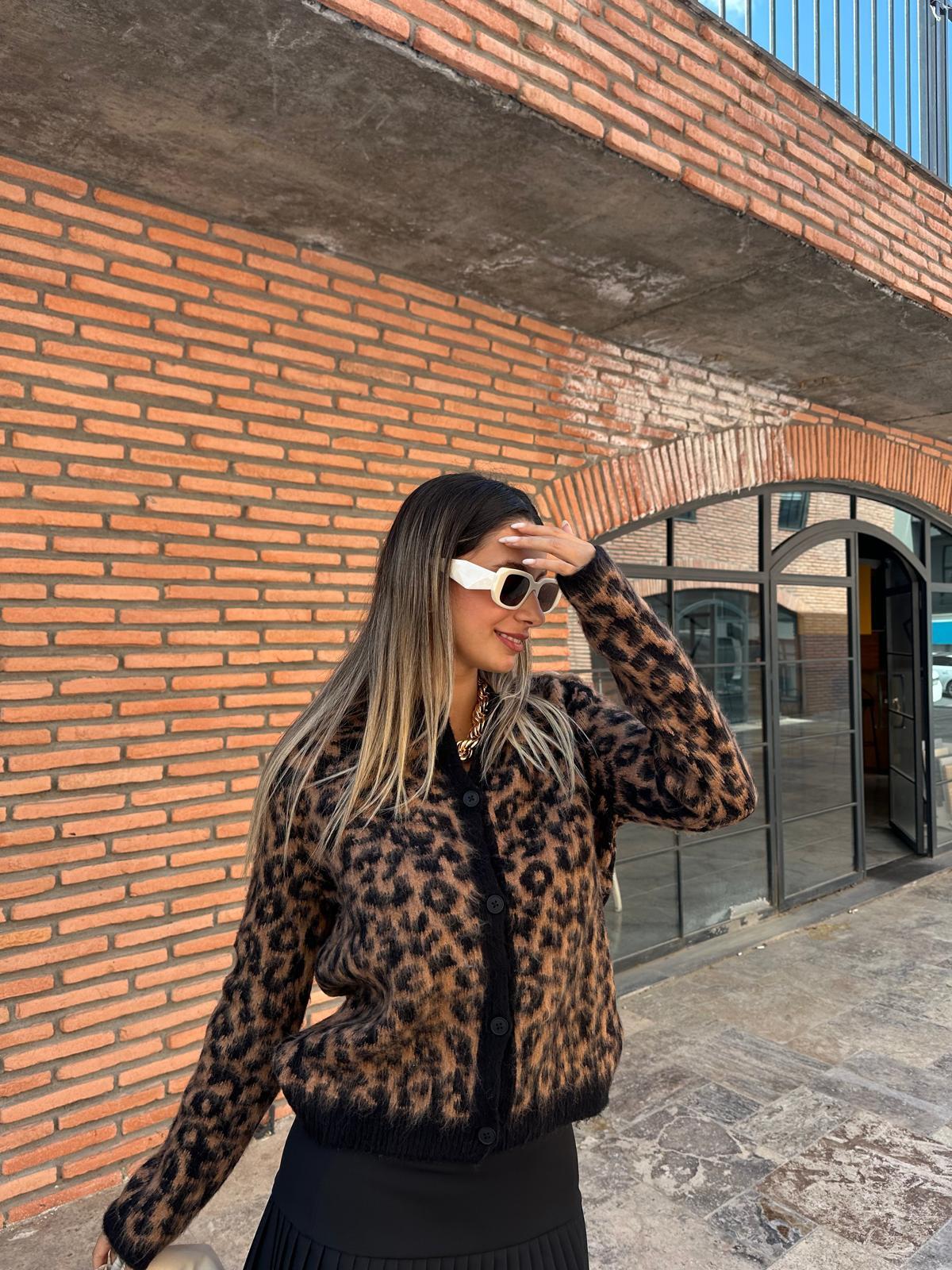 Leopar desen siyah şerit soft hırka hrk001qstyl