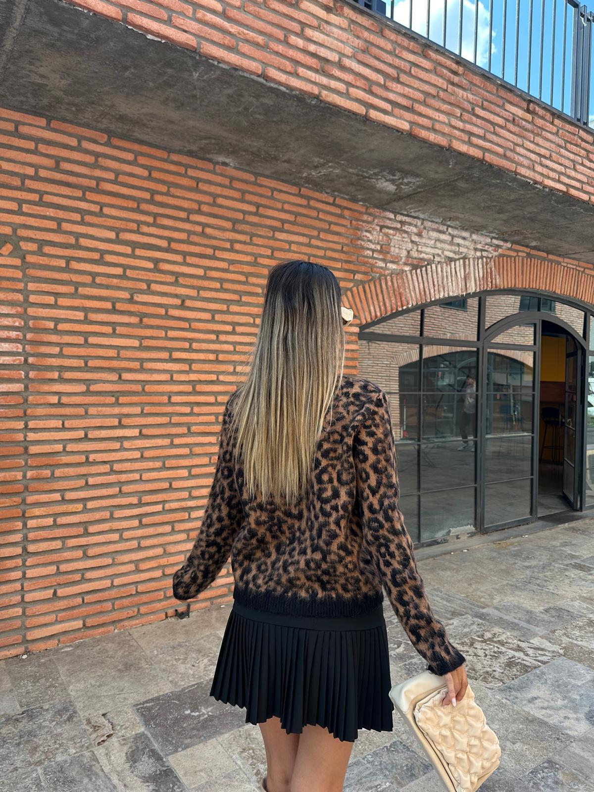 Leopar desen siyah şerit soft hırka hrk001qstyl