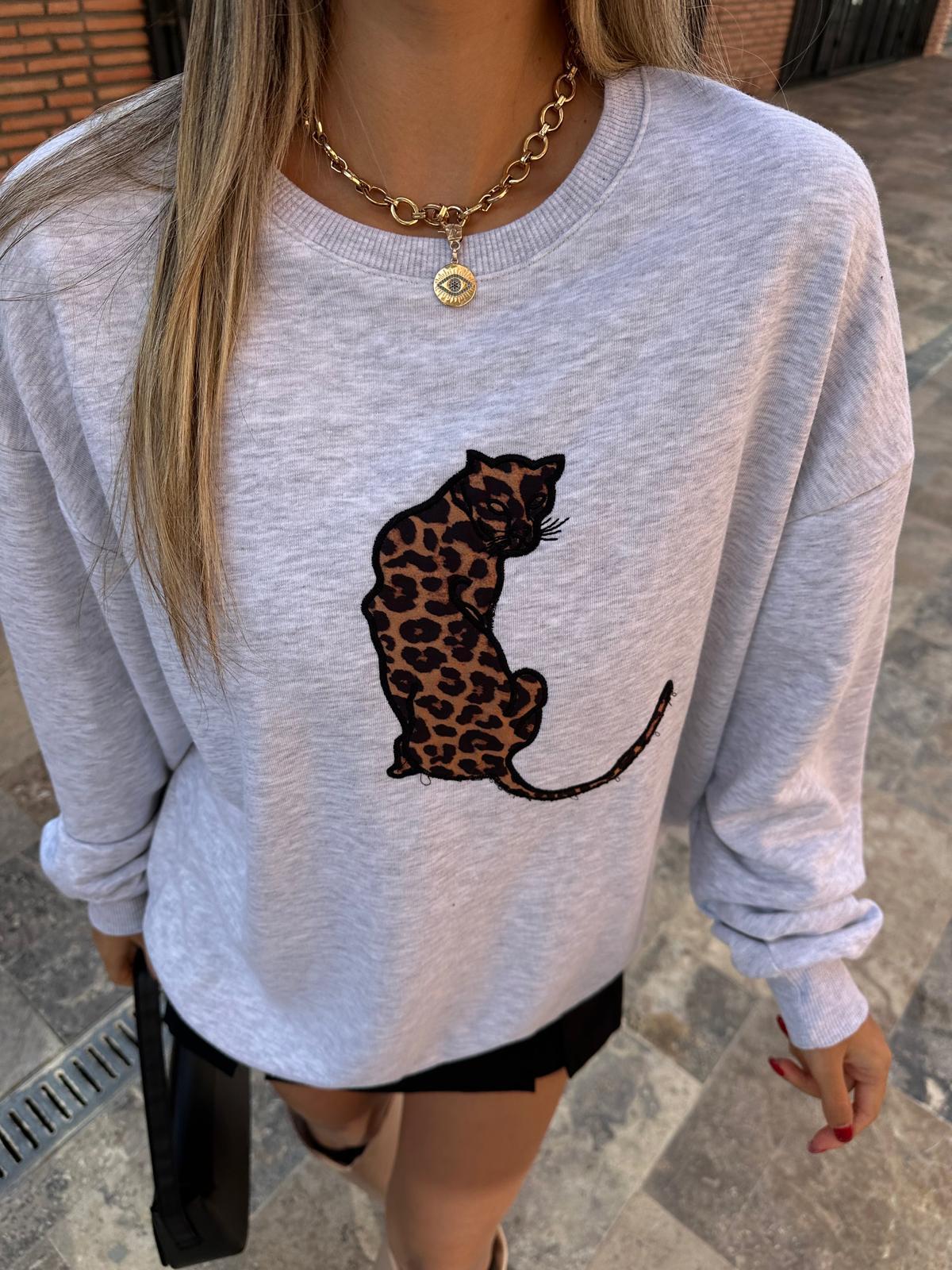 Leopar Figürlü Gri Sweat swt1023htf