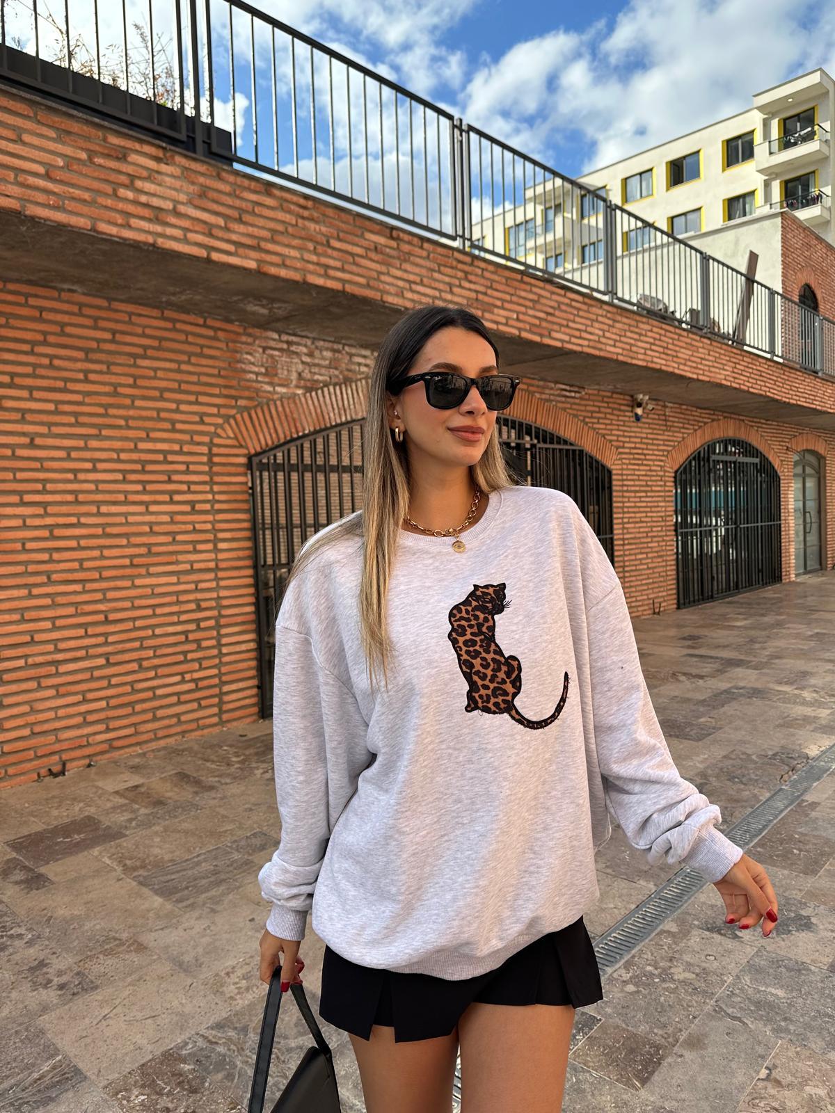 Leopar Figürlü Gri Sweat swt1023htf