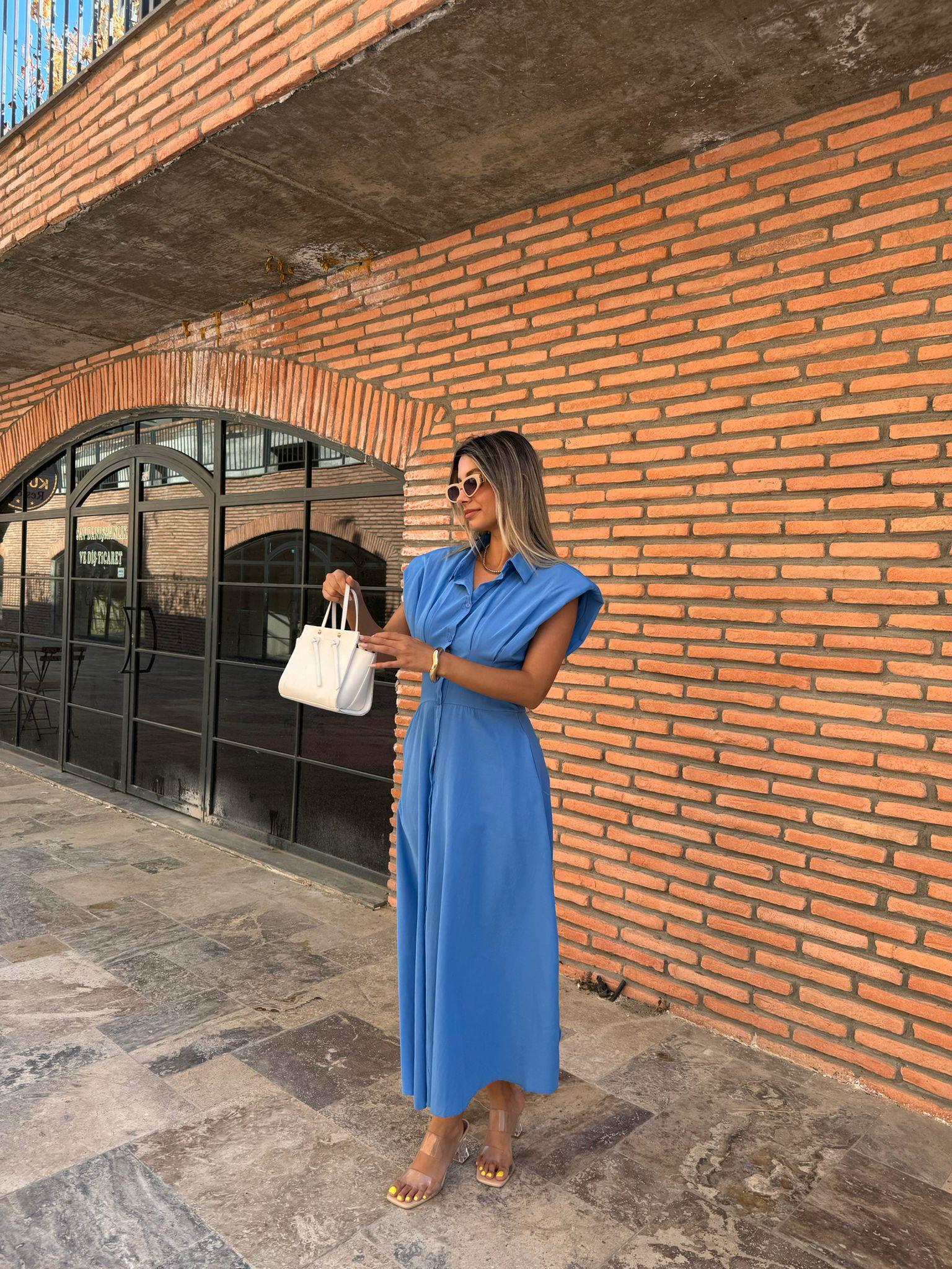 Lesla Belden Oturtmalı Bebe Mavisi Elbise 070621149
