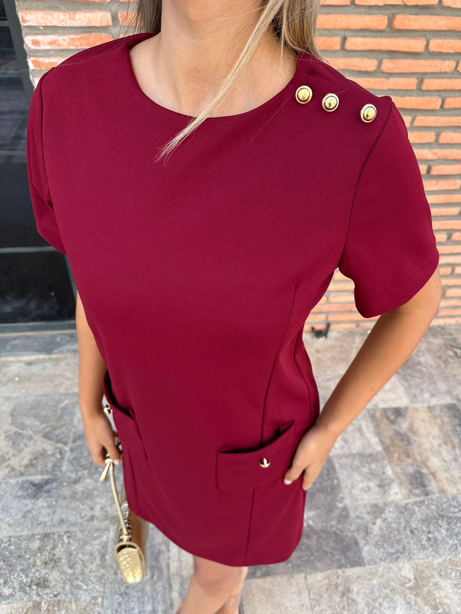 Liana Cepli Gold Düğme Detay Bordo Elbise 070621224