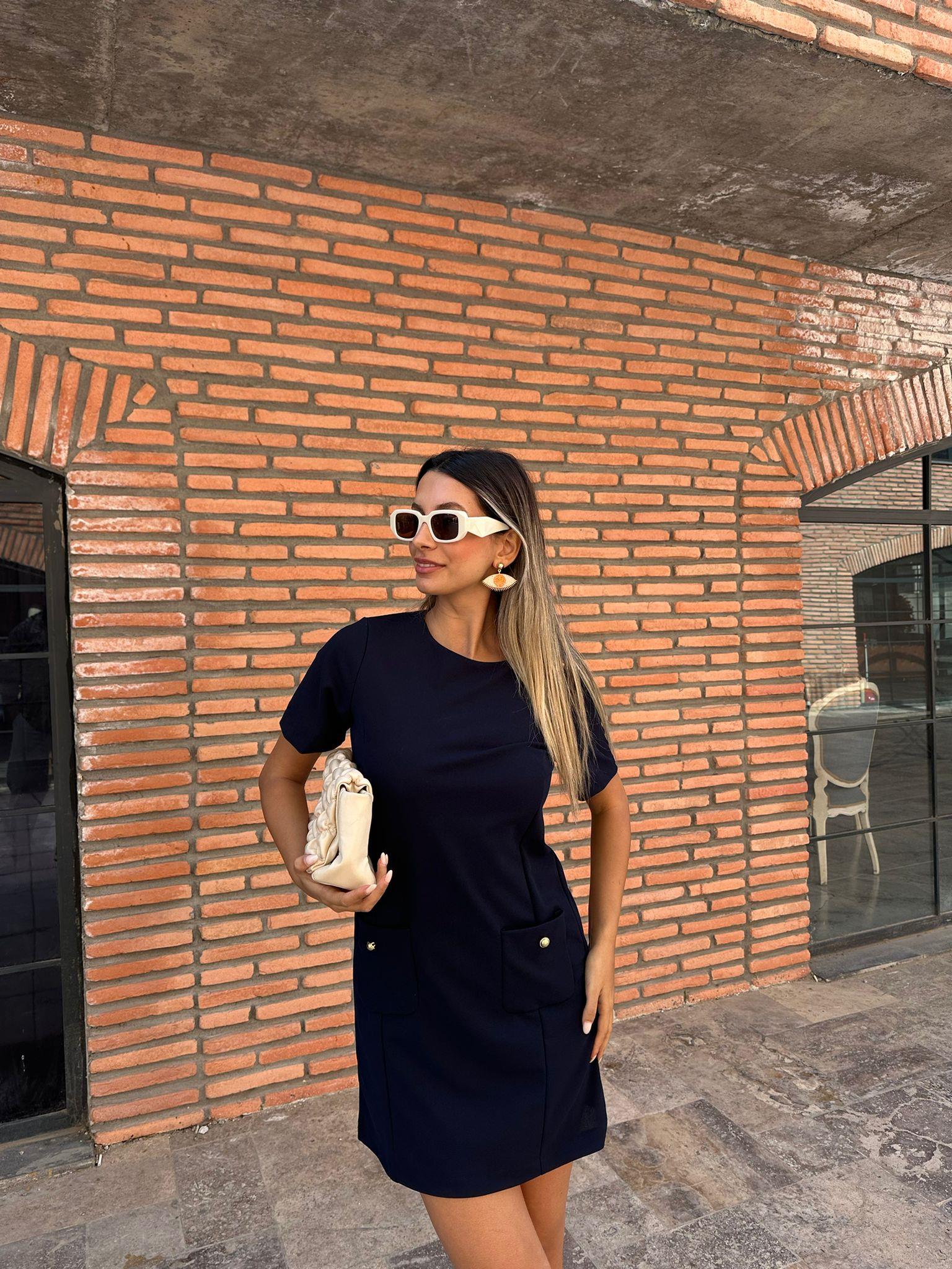 Liana Cepli Gold Düğme Detay Lacivert Elbise 070621224