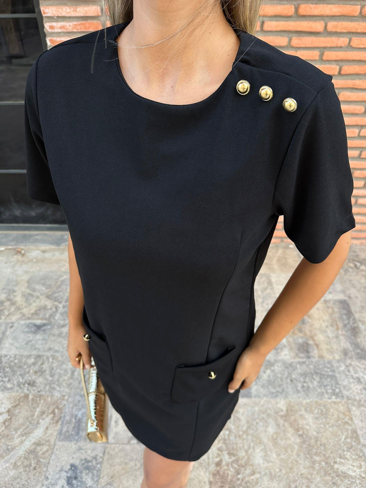 Liana Cepli Gold Düğme Detay Siyah Elbise 070621224