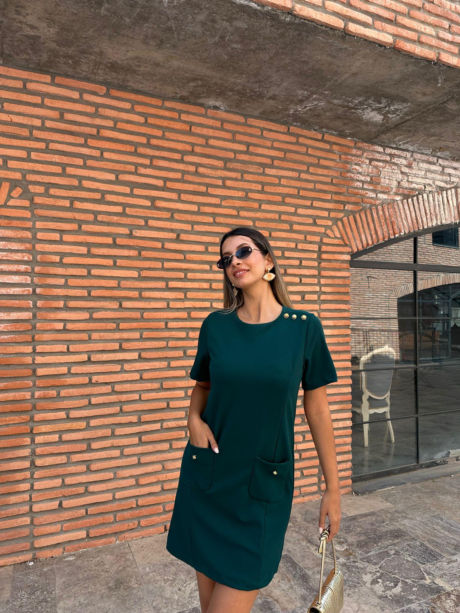 Liana Cepli Gold Düğme Detay Yeşil Elbise 070621224
