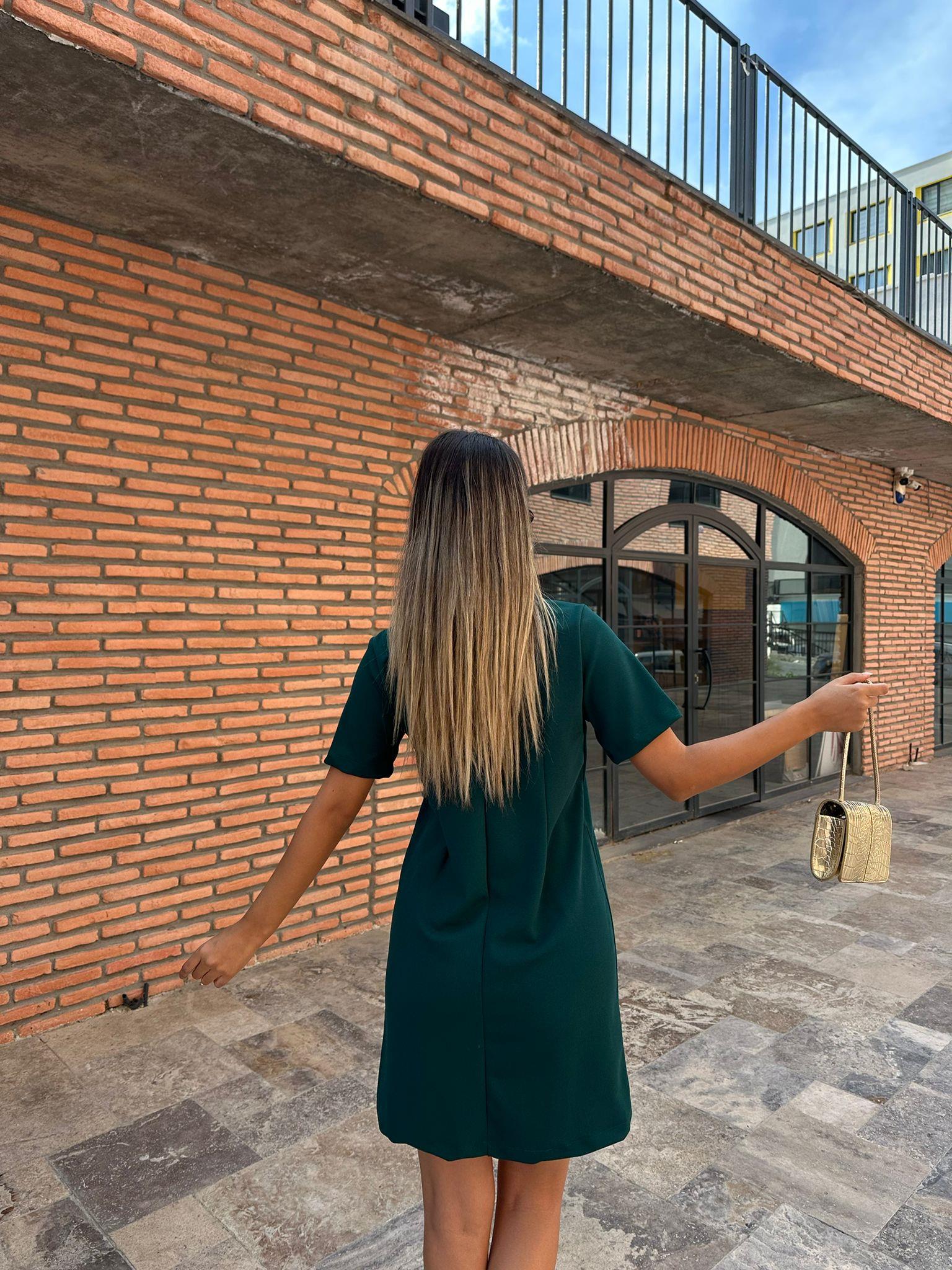 Liana Cepli Gold Düğme Detay Yeşil Elbise 070621224