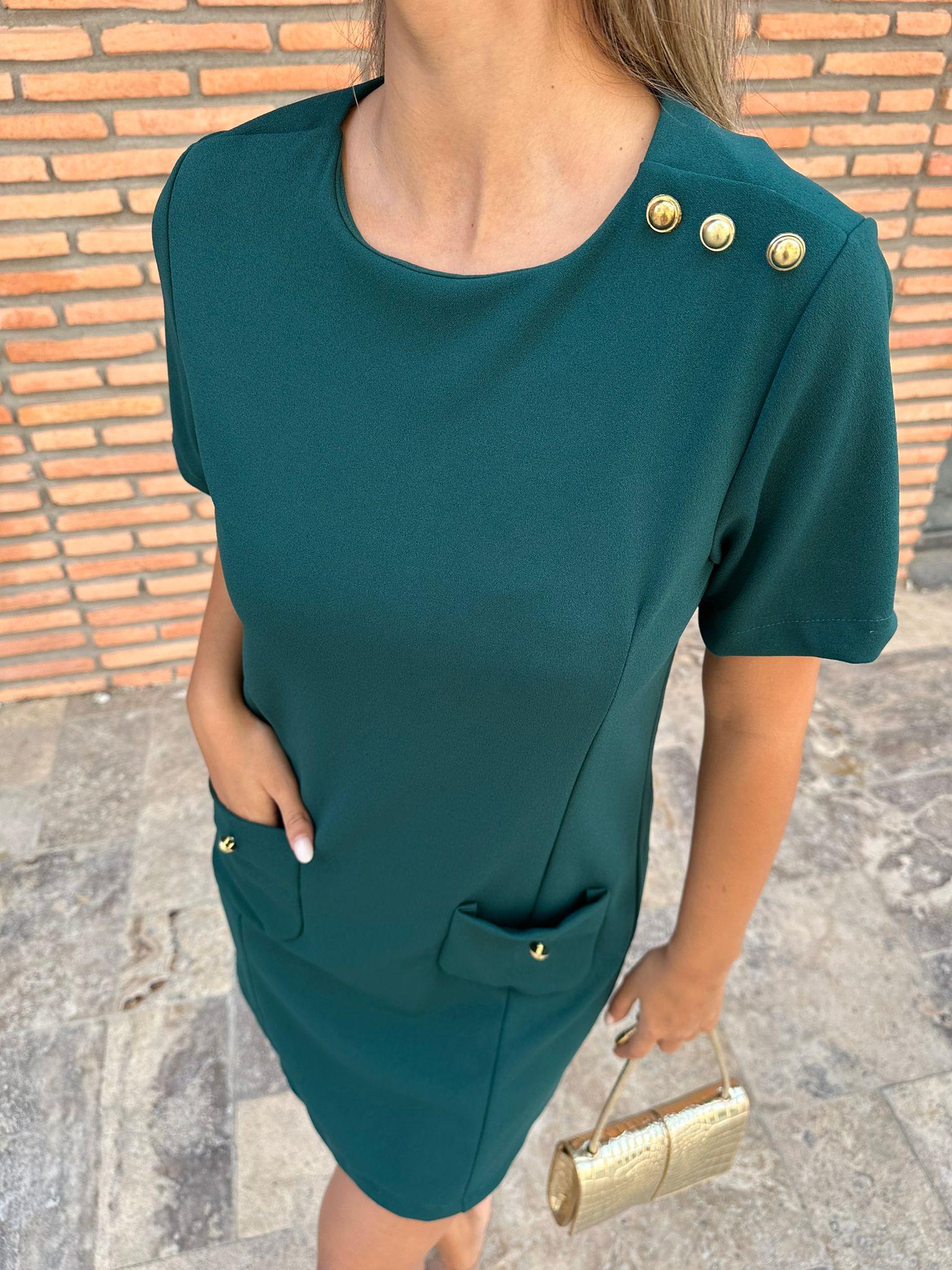 Liana Cepli Gold Düğme Detay Yeşil Elbise 070621224