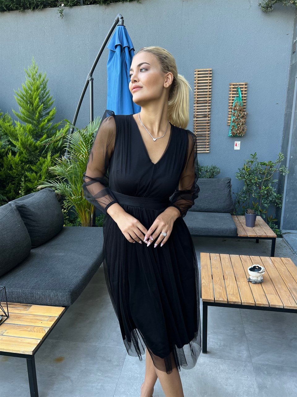 Libby Siyah Tül Elbise