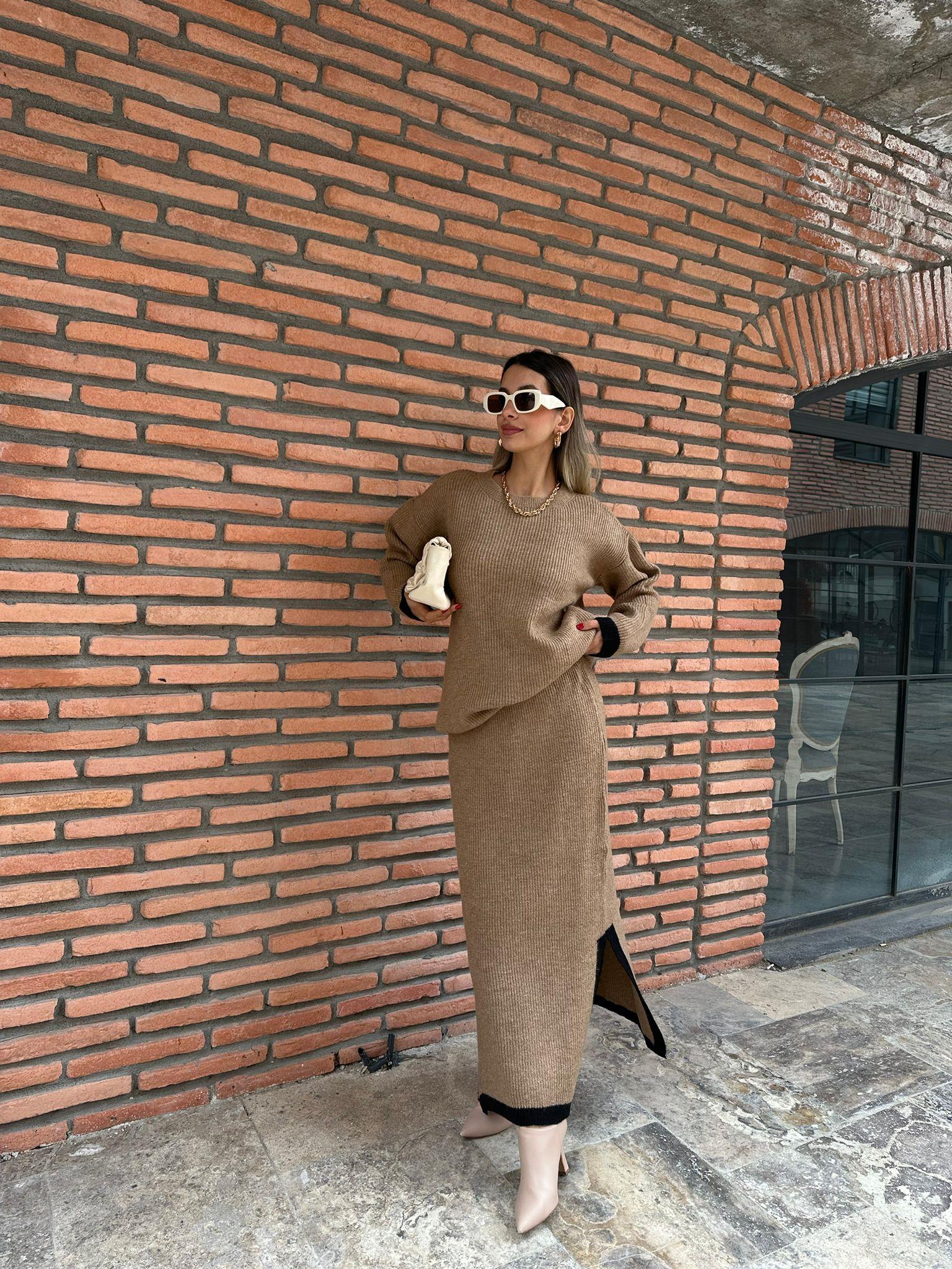 Lilila Etekli Triko Takım Camel tkm1037myb