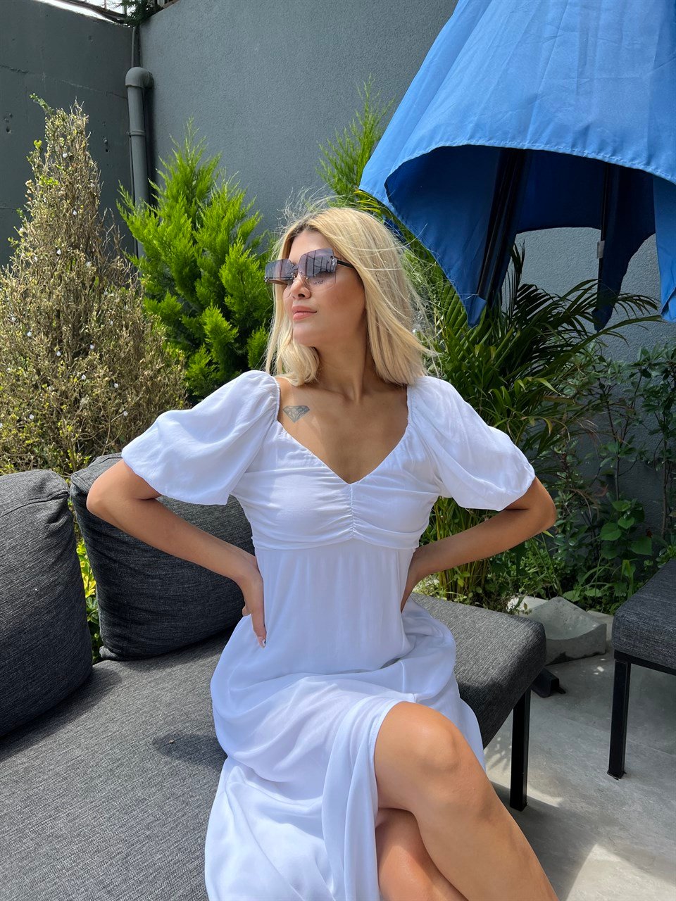 Liner Astarlı Beyaz Elbise