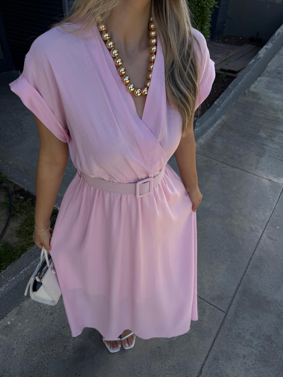 Lola Double Kol Kemerli Astarlı Elbise Pembeyelb2261grs