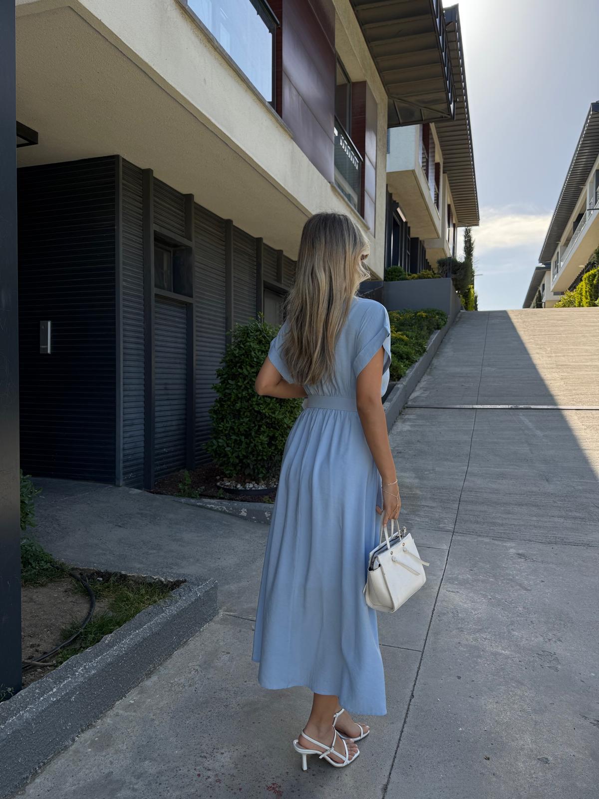 Lola Double Kol Kemerli Astarlı Elbise Bebe Mavisiyelb2261grs