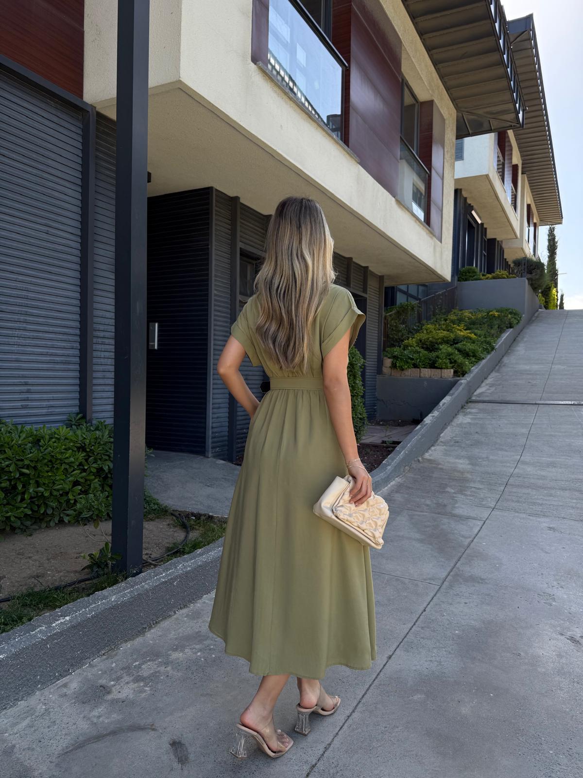 Lola Double Kol Kemerli Astarlı Elbise Hakiyelb2261grs