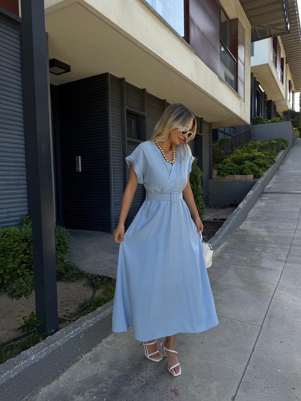 Lola Double Kol Kemerli Astarlı Elbise Bebe Mavisiyelb2261grs