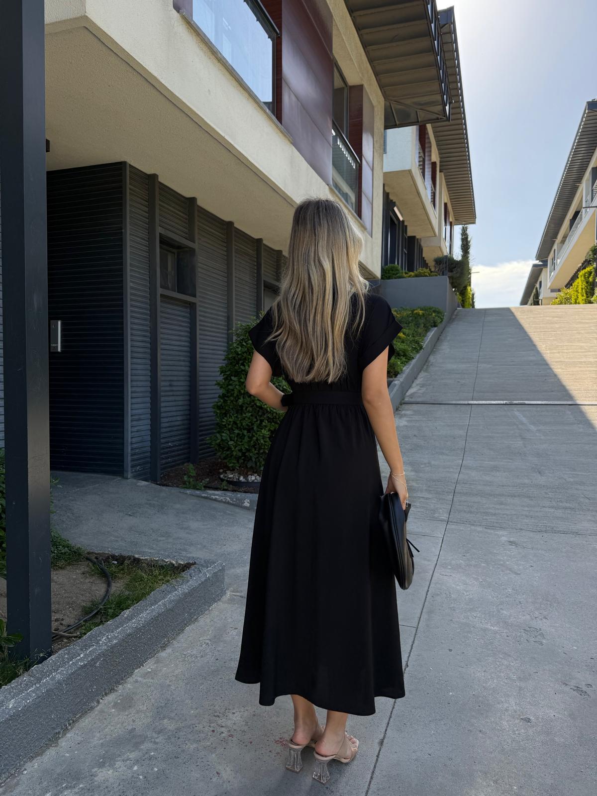 Lola Double Kol Kemerli Astarlı Elbise Siyahyelb2261grs