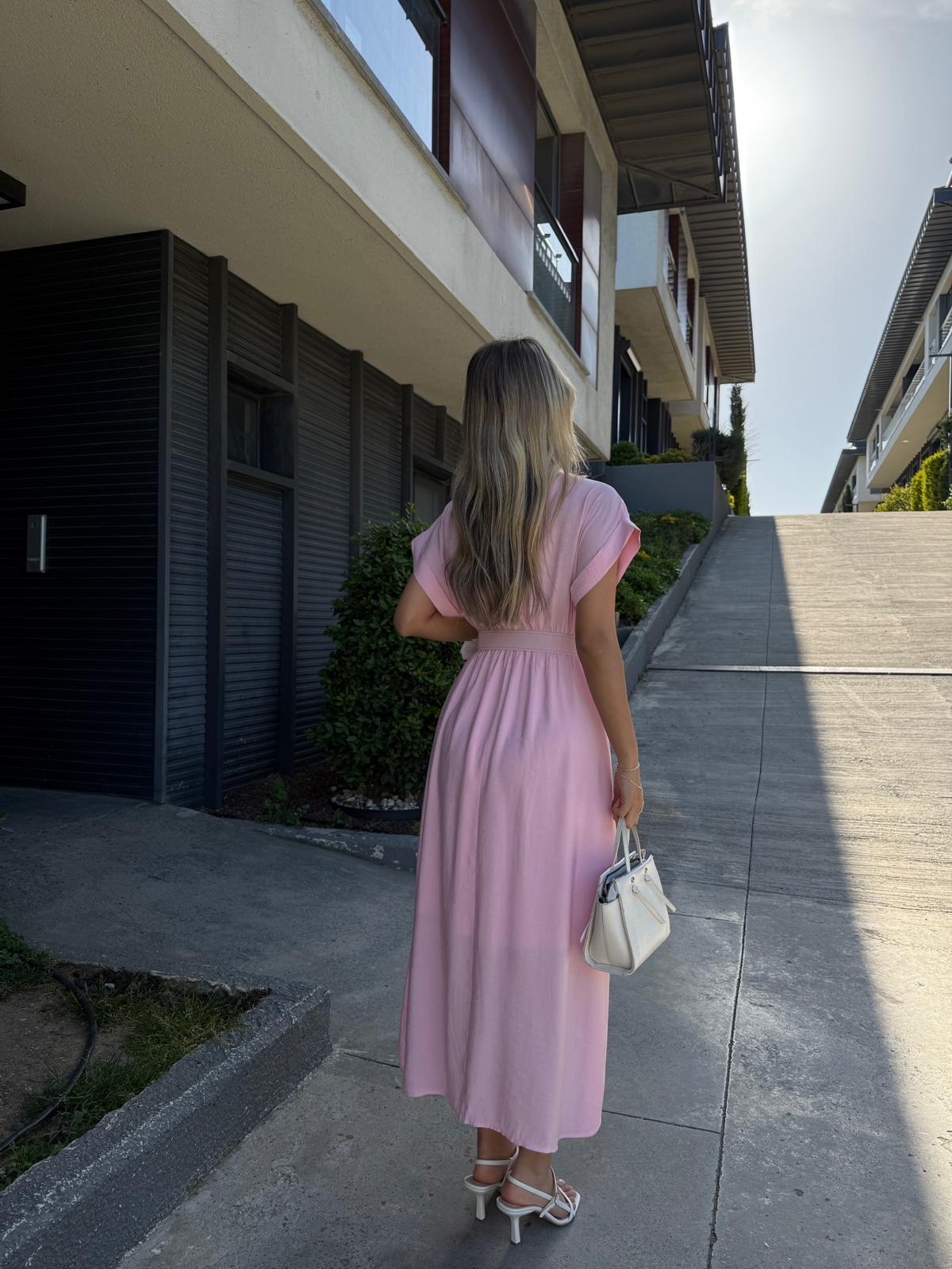 Lola Double Kol Kemerli Astarlı Elbise Pembeyelb2261grs