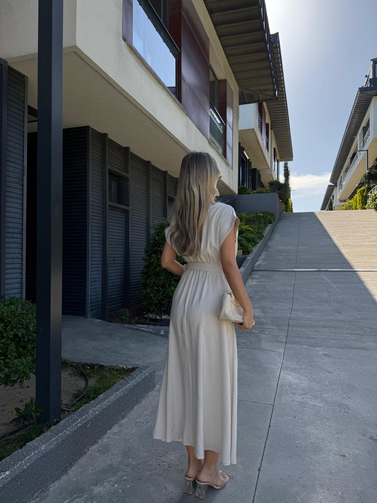 Lola Double Kol Kemerli Astarlı Elbise Taşyelb2261grs