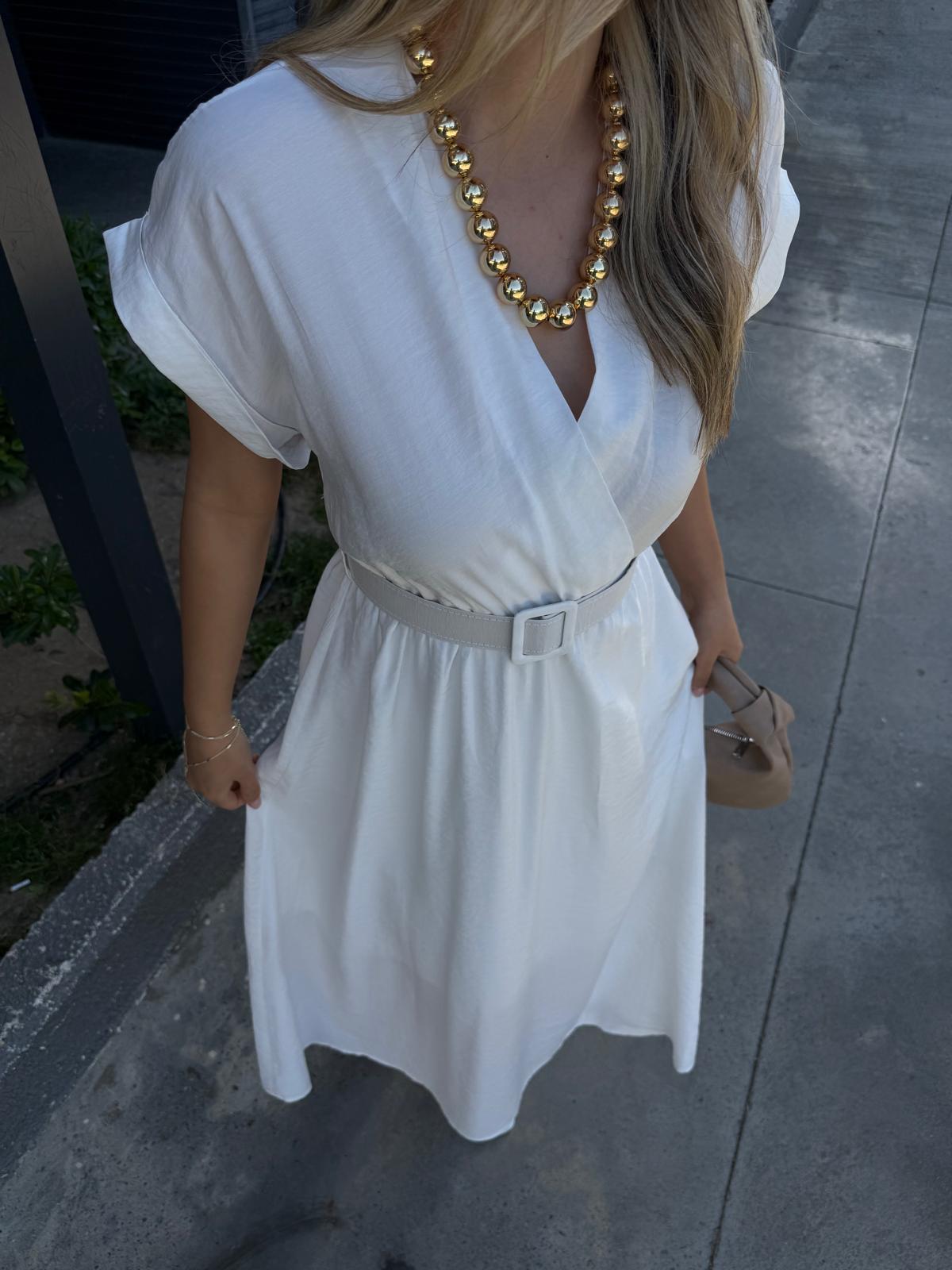 Lola Double Kol Kemerli Astarlı Elbise Beyazyelb2261grs