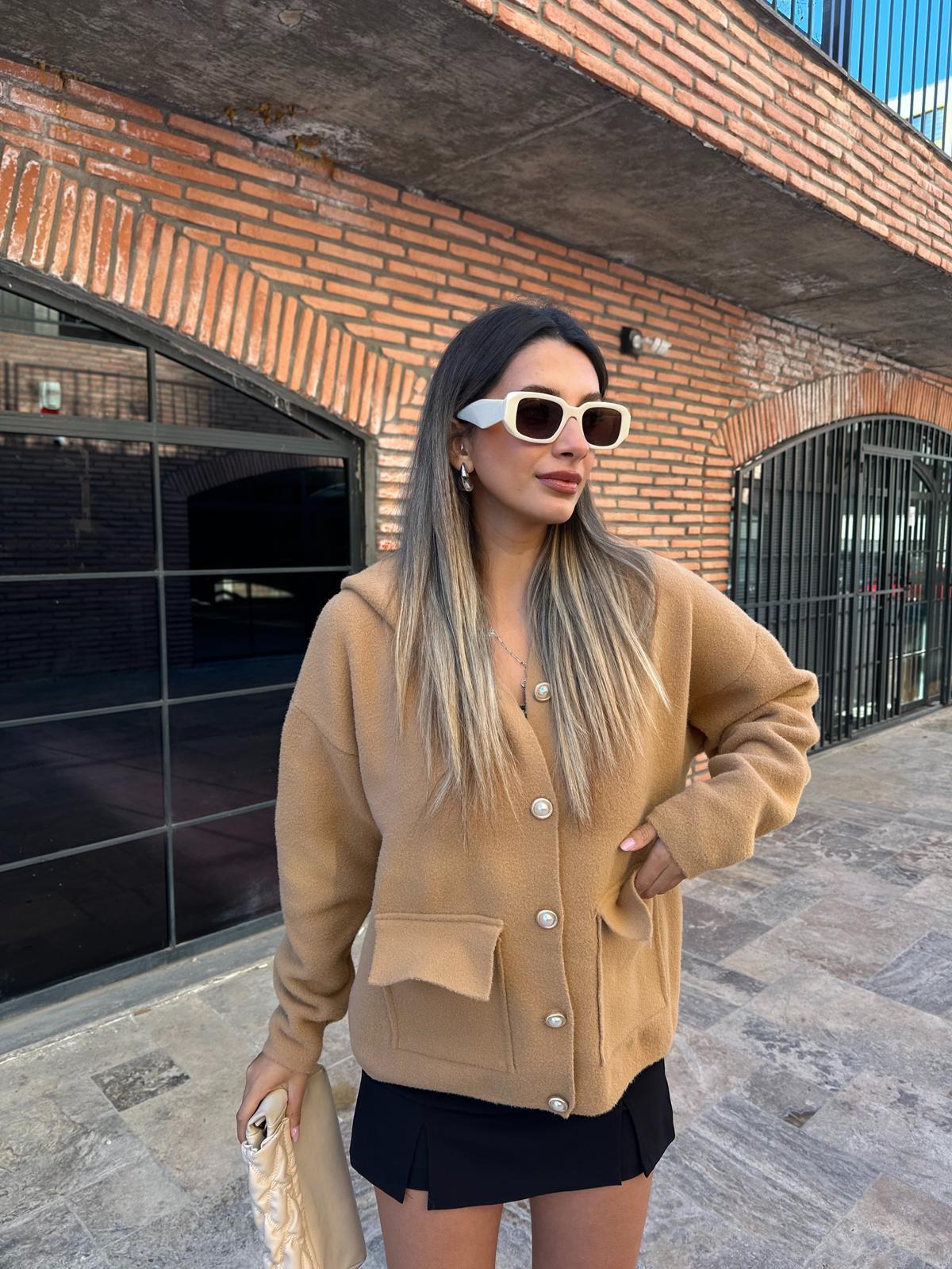 Lovely İnci Düğmeli Soft Hırka Camel hrk2021rvd