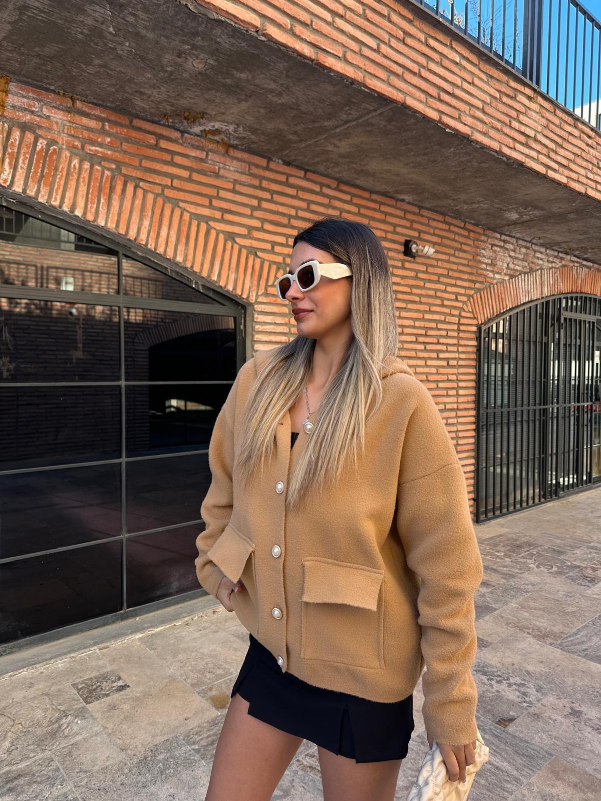 Lovely İnci Düğmeli Soft Hırka Camel hrk2021rvd