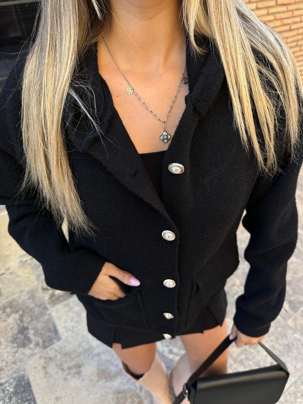 Lovely İnci Düğmeli Soft Hırka Siyah hrk2021rvd