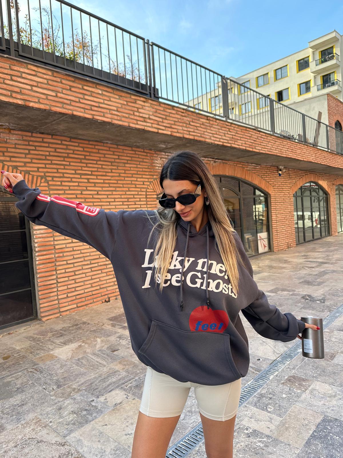 Lucky İthal Baskılı Sweat Antrasit swt1045ogz