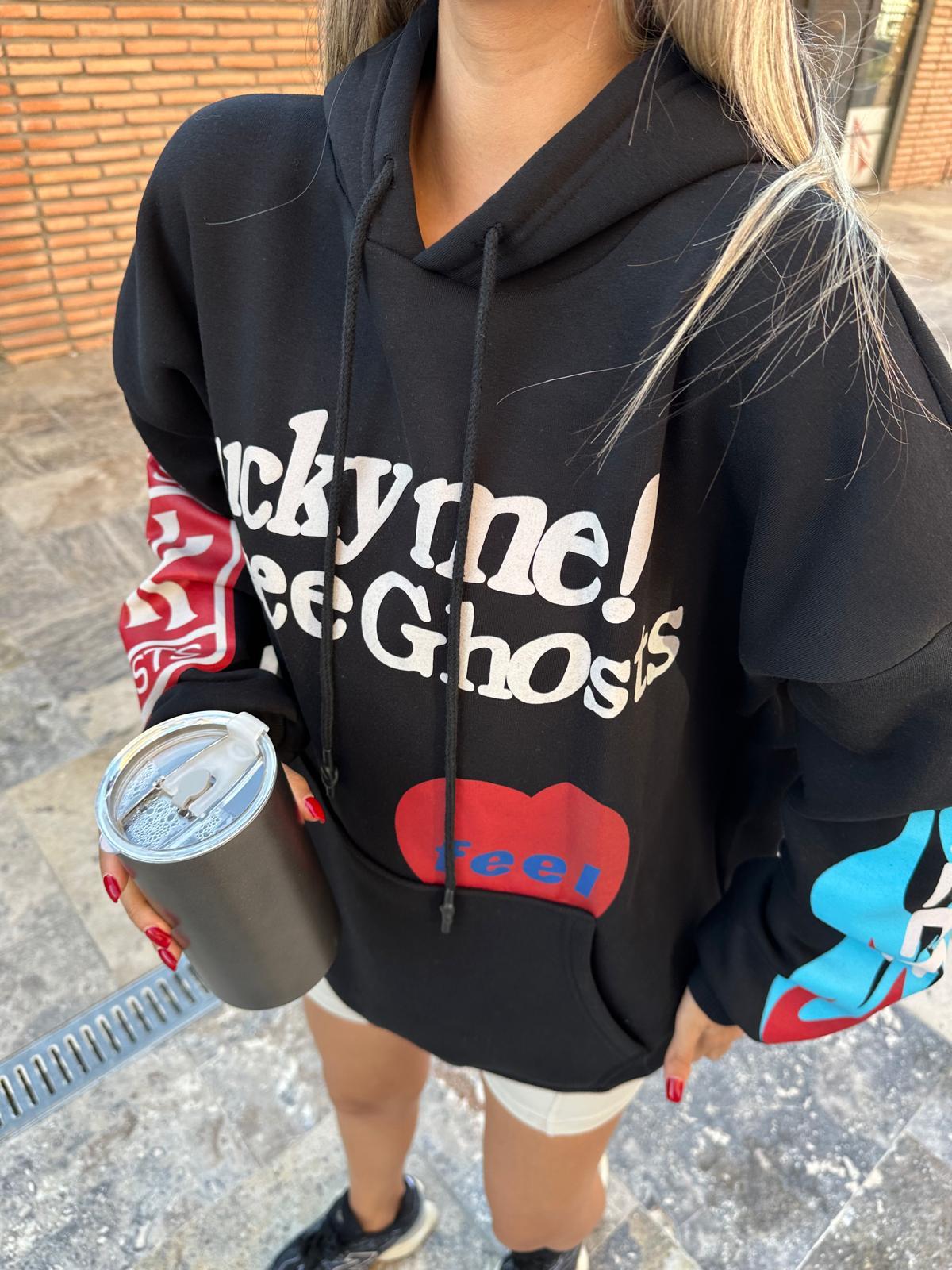 Lucky İthal Baskılı Sweat Siyah swt1045ogz