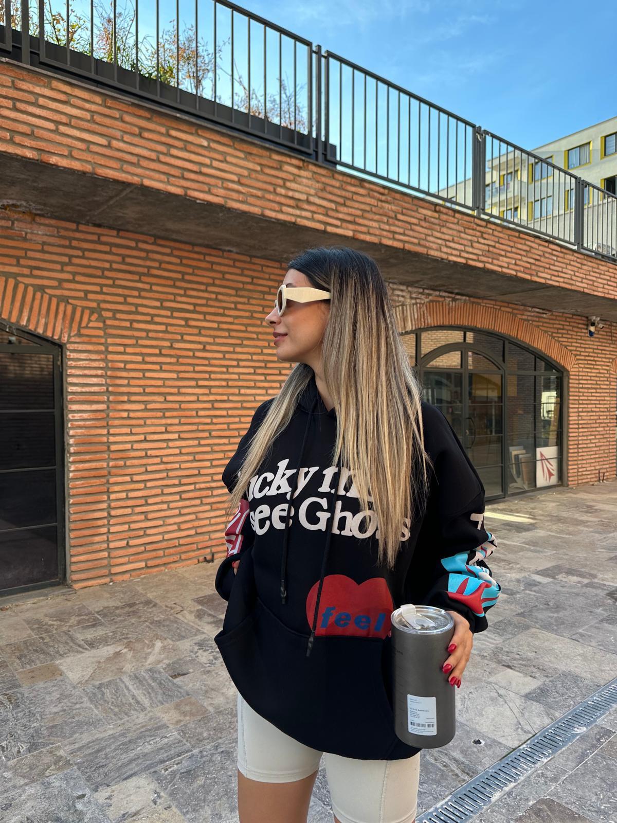 Lucky İthal Baskılı Sweat Siyah swt1045ogz