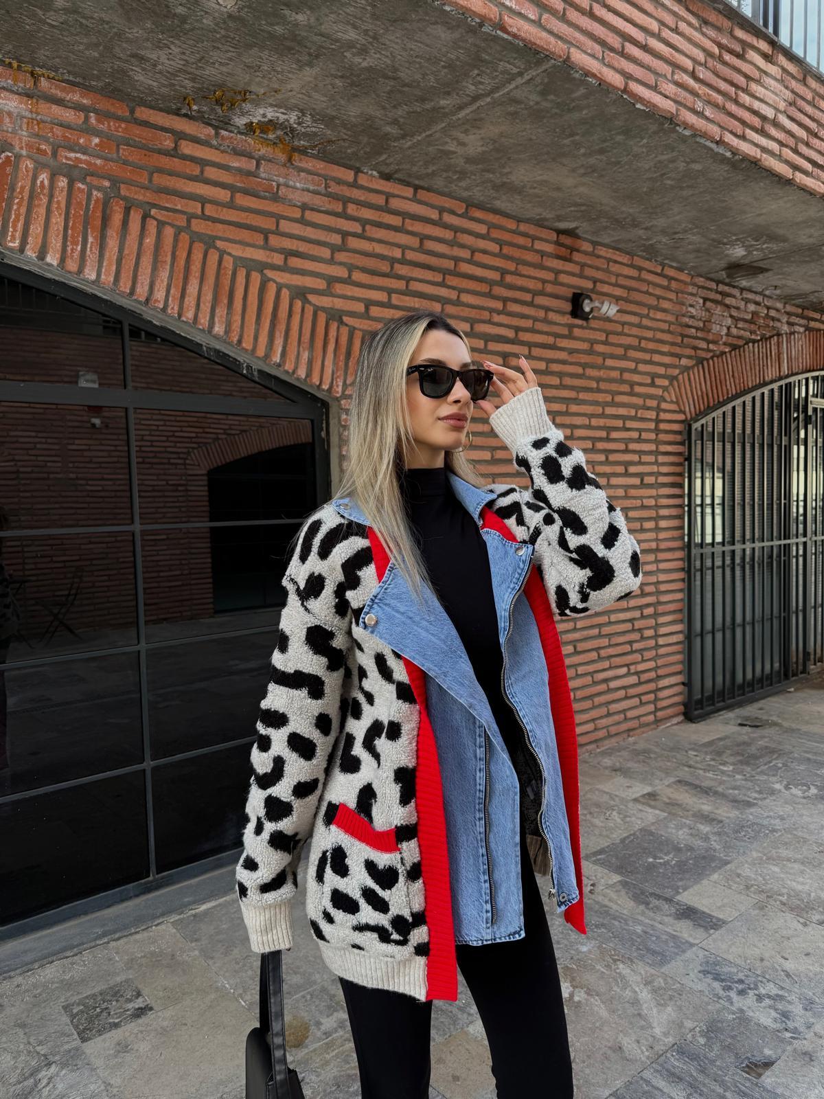 Marka Model Jean Detaylı Leopar Ceket hrk1043rvd