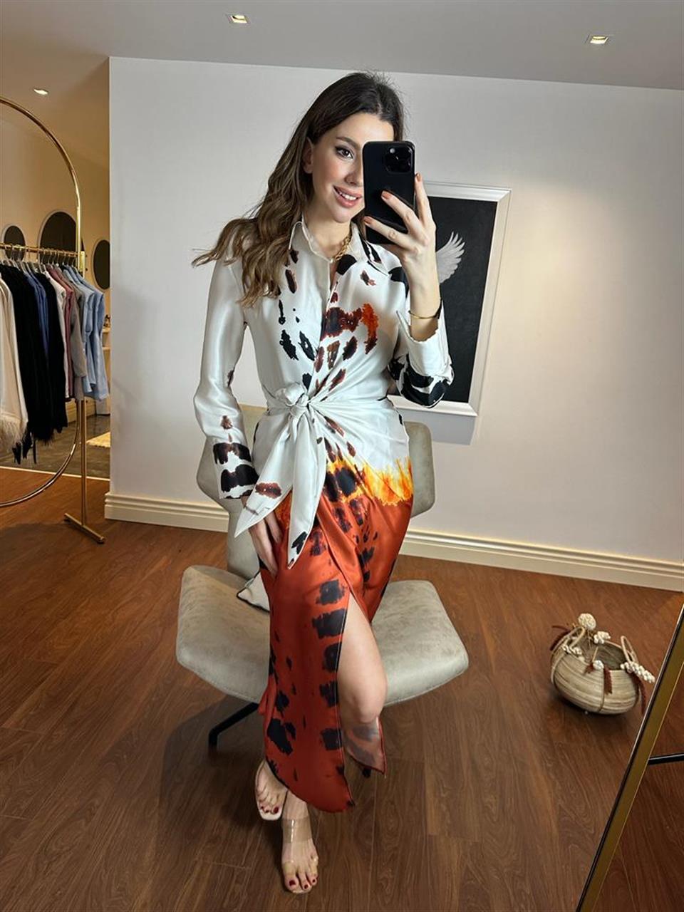 Marka Model Saten Bağlamalı Kruvaze Elbise Krem 220392