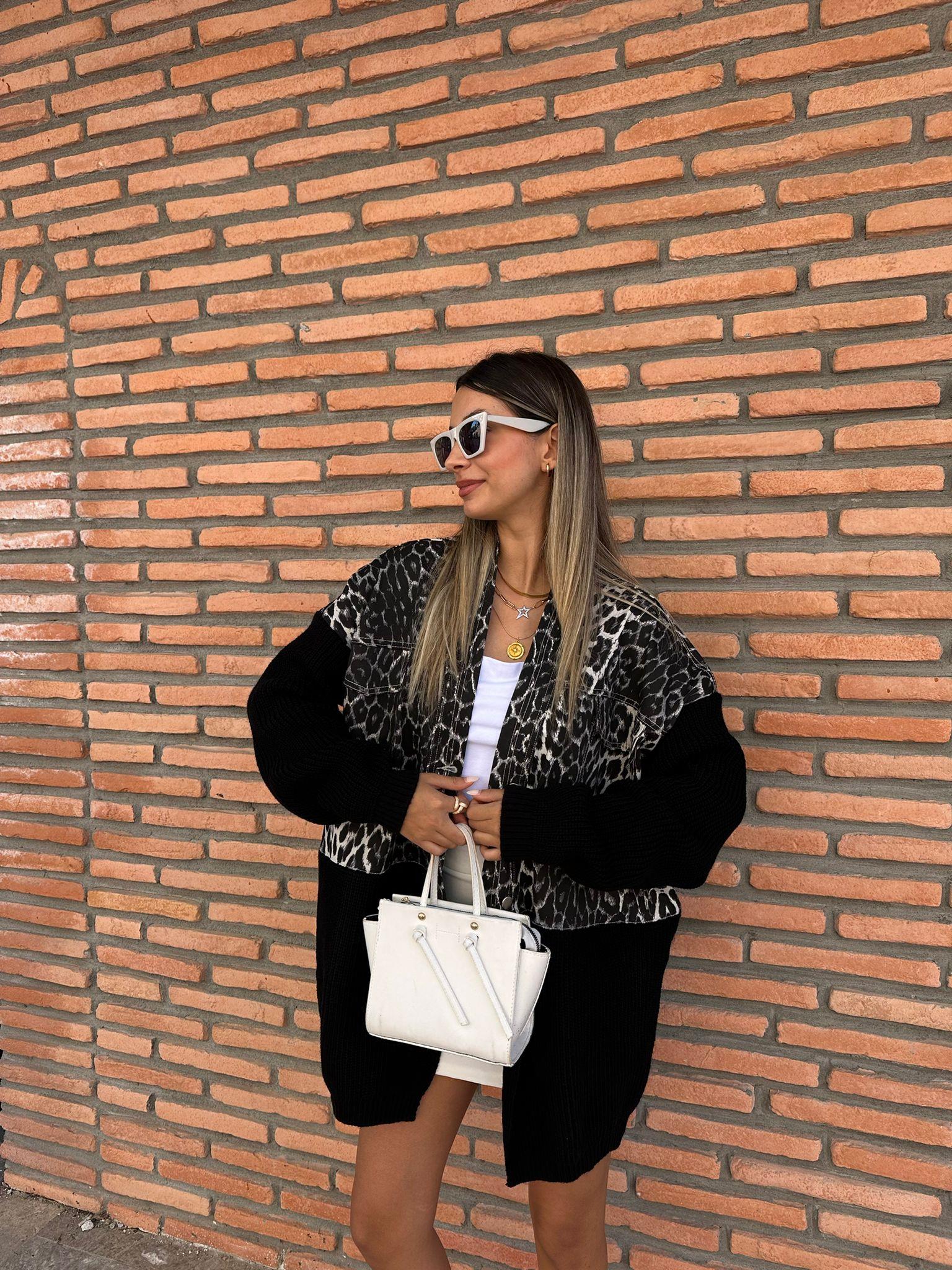 Marka Model Triko Mixli Tasarım Leopar Ceket Siyah hrk1016rvd
