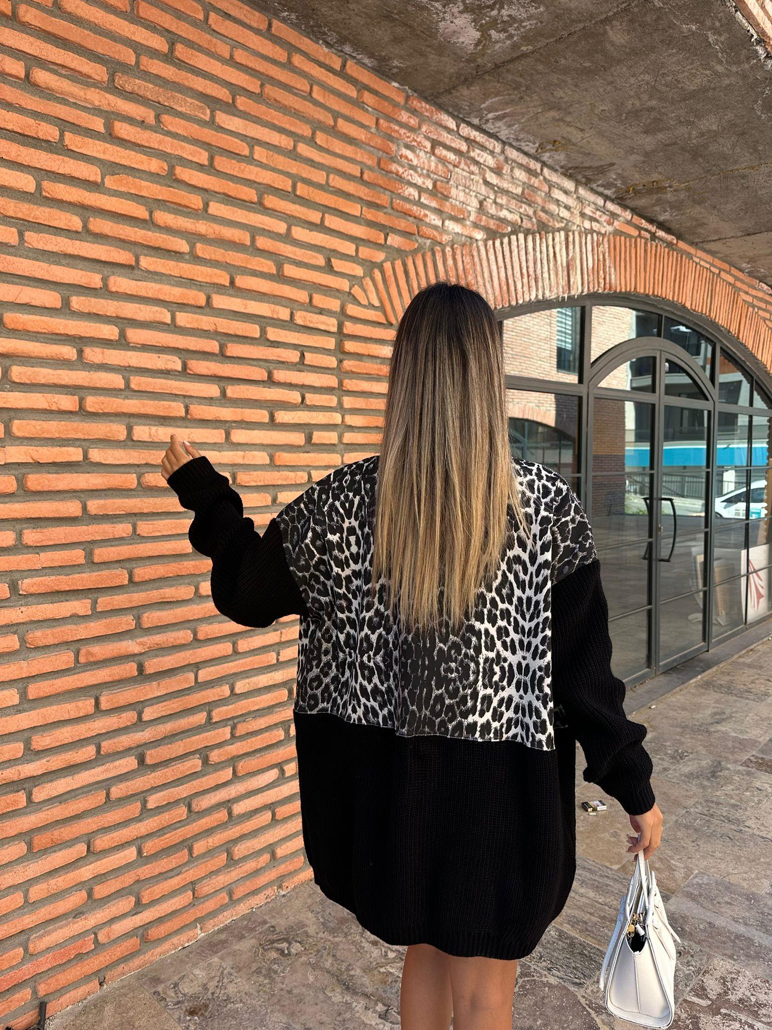 Marka Model Triko Mixli Tasarım Leopar Ceket Siyah hrk1016rvd