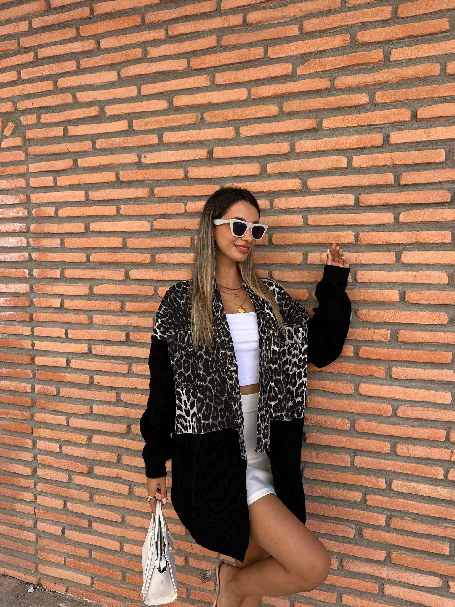 Marka Model Triko Mixli Tasarım Leopar Ceket Siyah hrk1016rvd