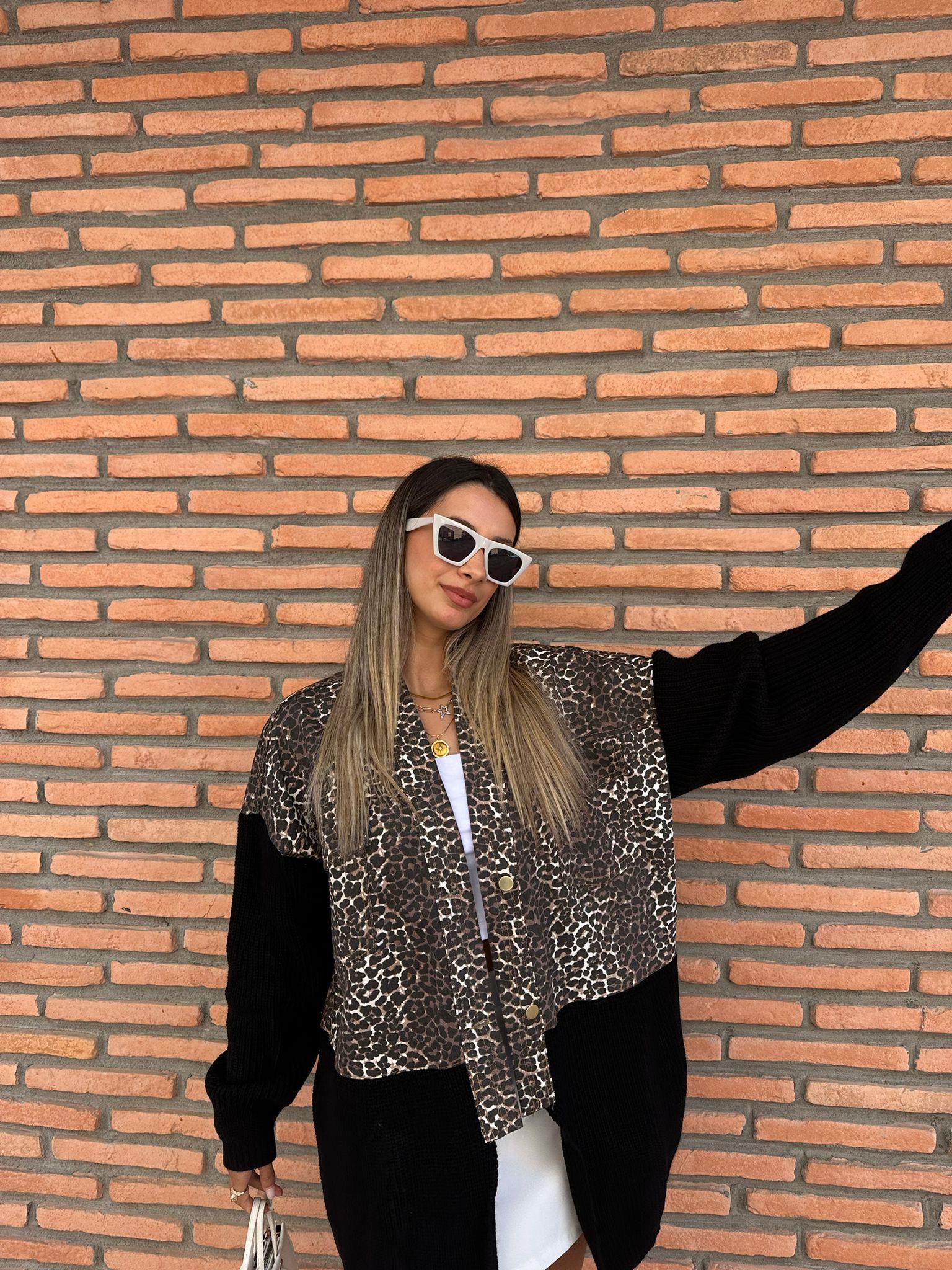 Marka Model Triko Mixli Tasarım Leopar Ceket Gri hrk1016rvd