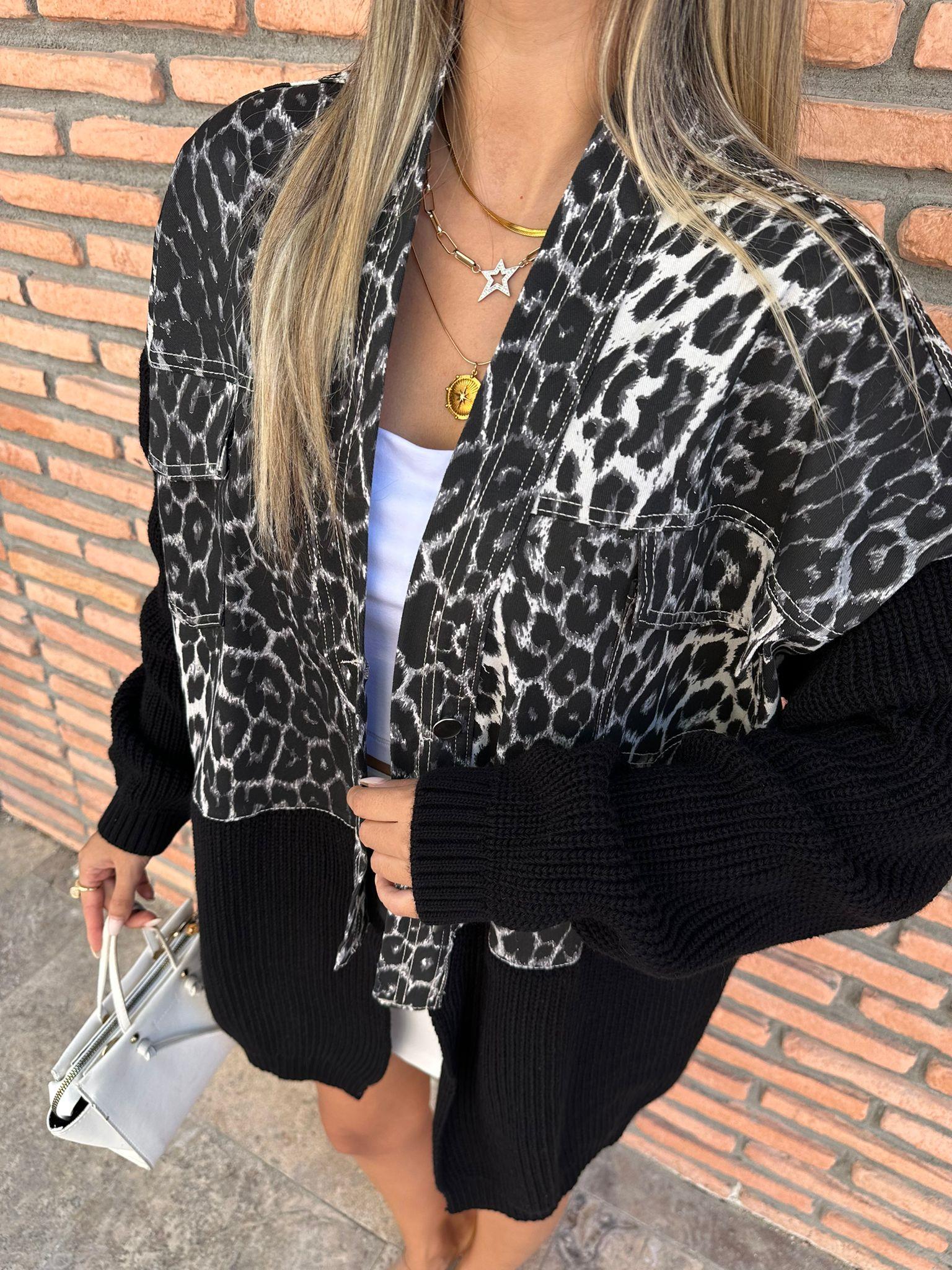 Marka Model Triko Mixli Tasarım Leopar Ceket Siyah hrk1016rvd