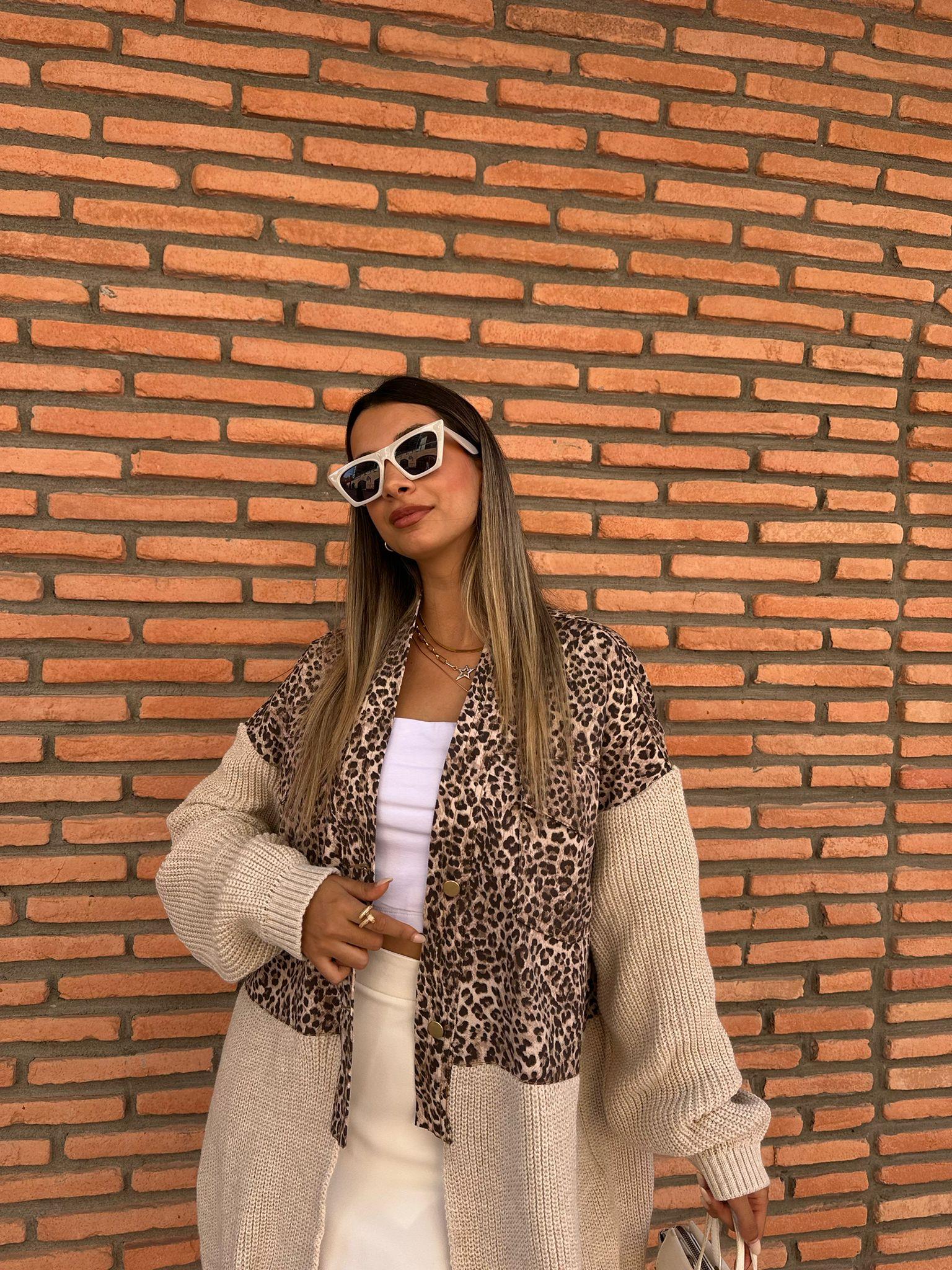 Marka Model Triko Mixli Tasarım Leopar Ceket Taş hrk1016rvd