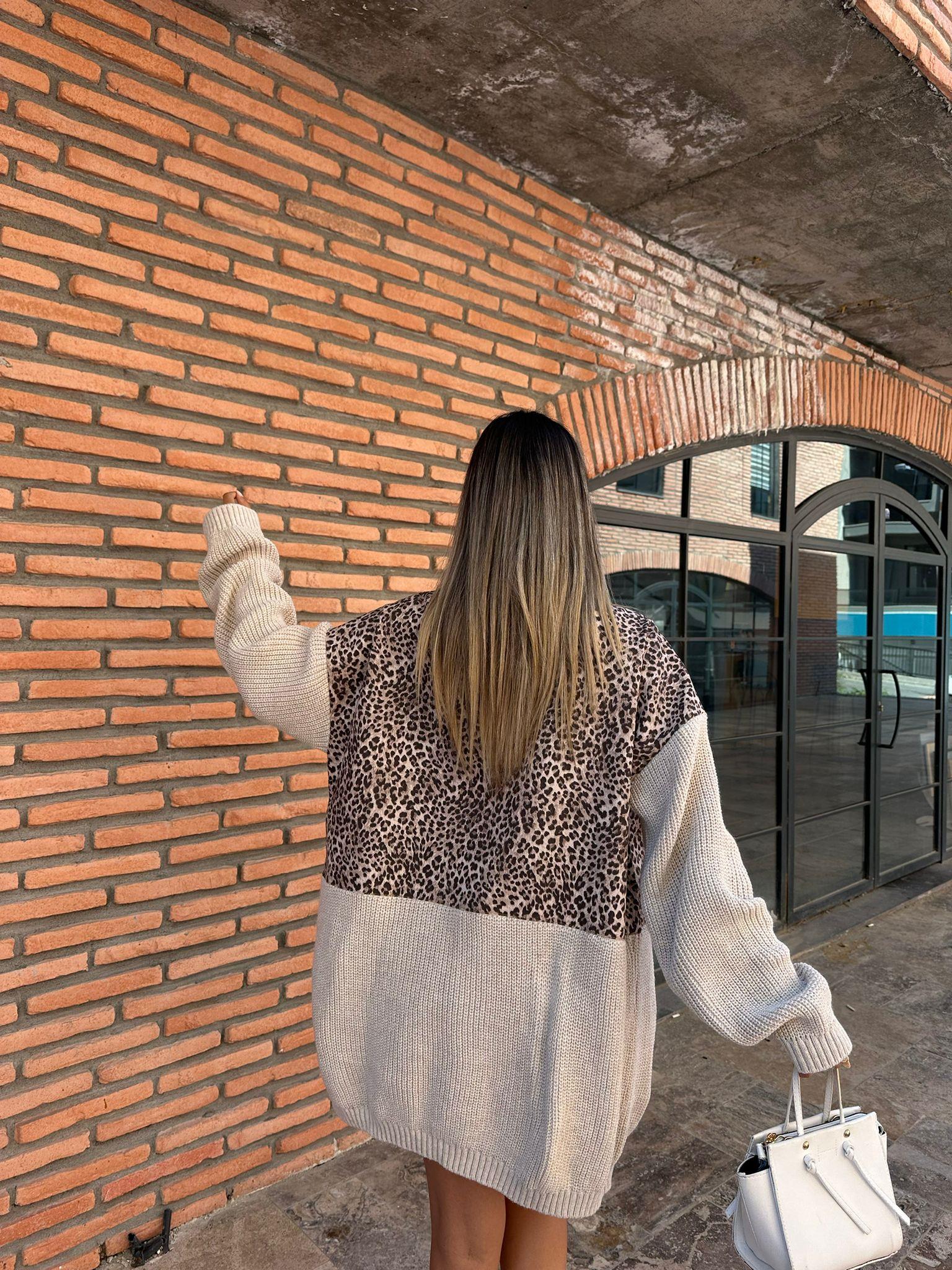 Marka Model Triko Mixli Tasarım Leopar Ceket Taş hrk1016rvd