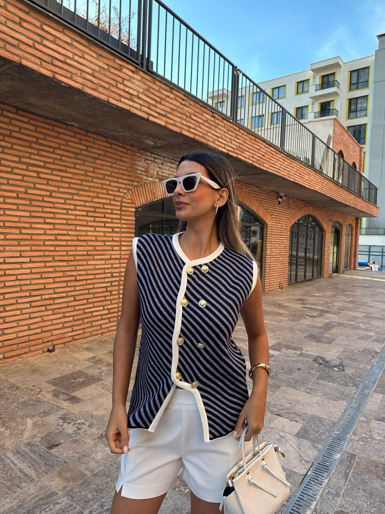 Masimo Gold Düğmeli Lacivert - Beyaz Hırka 070621221