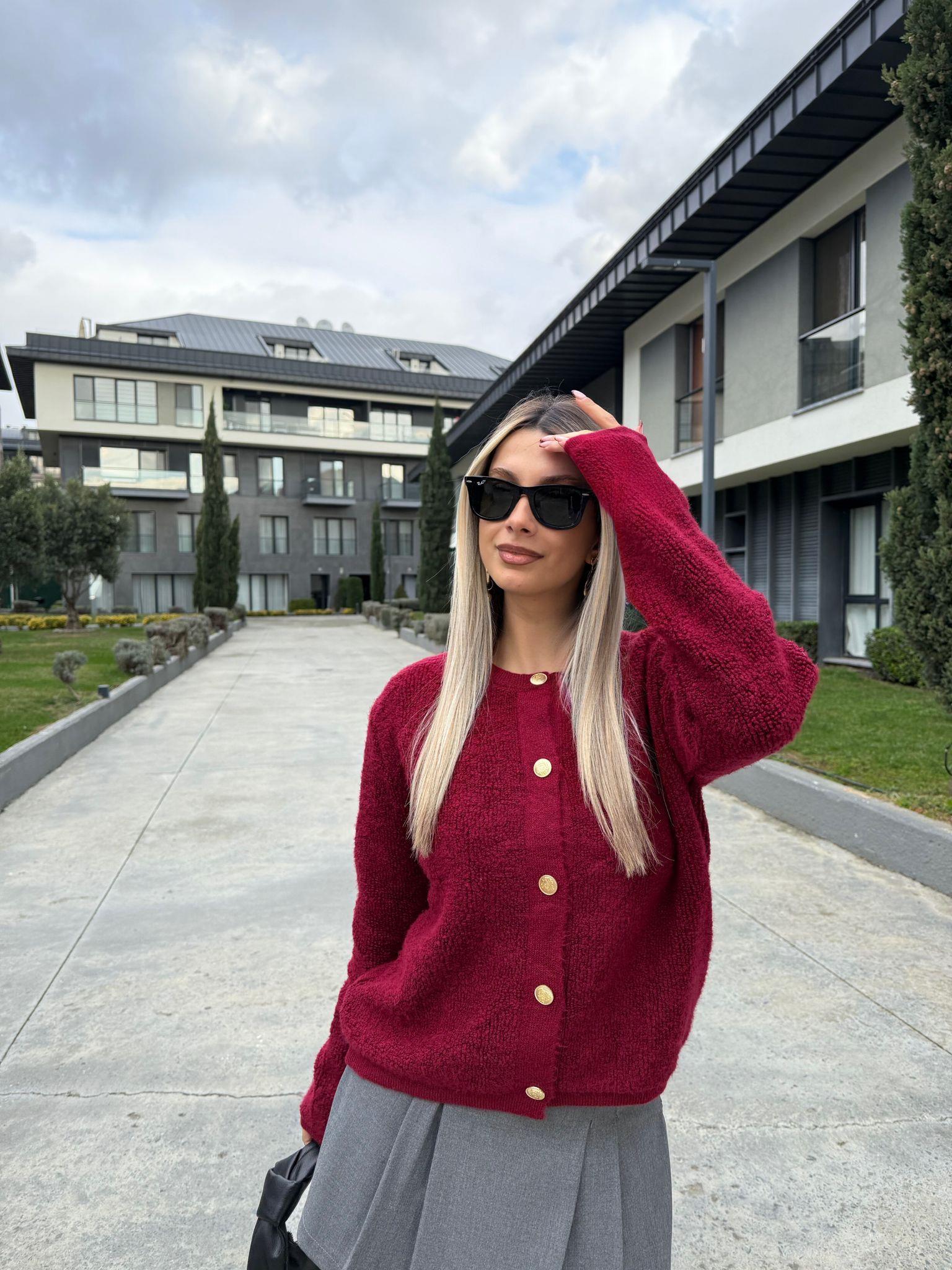 Mass Duti Model Teddy Hırka Bordo hrk1062bnt