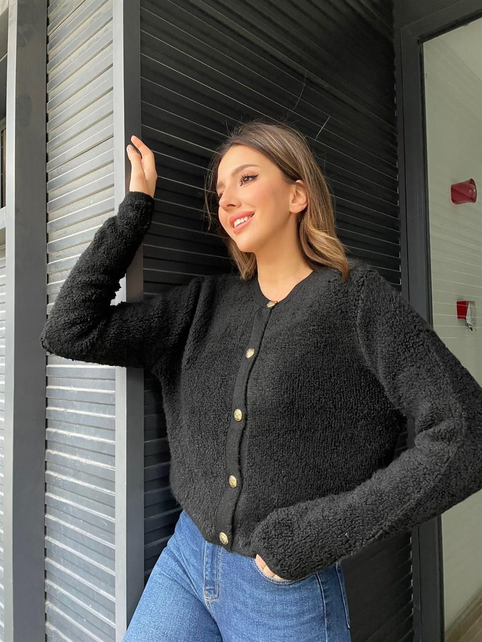 Massimo Model Lüx Kalite Teddy Hırka Siyah M22