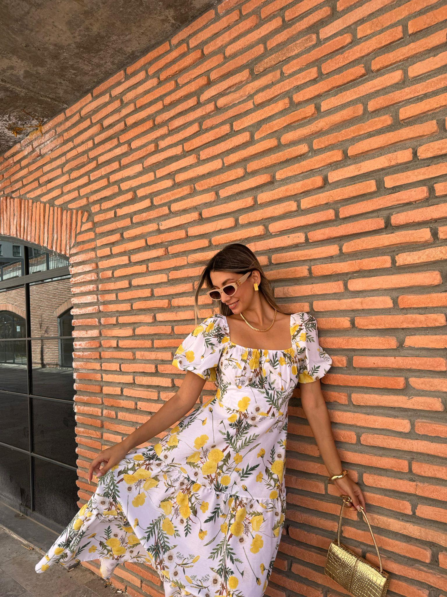 Matilda Sarı Çiçekli Poplin Elbise  070621154
