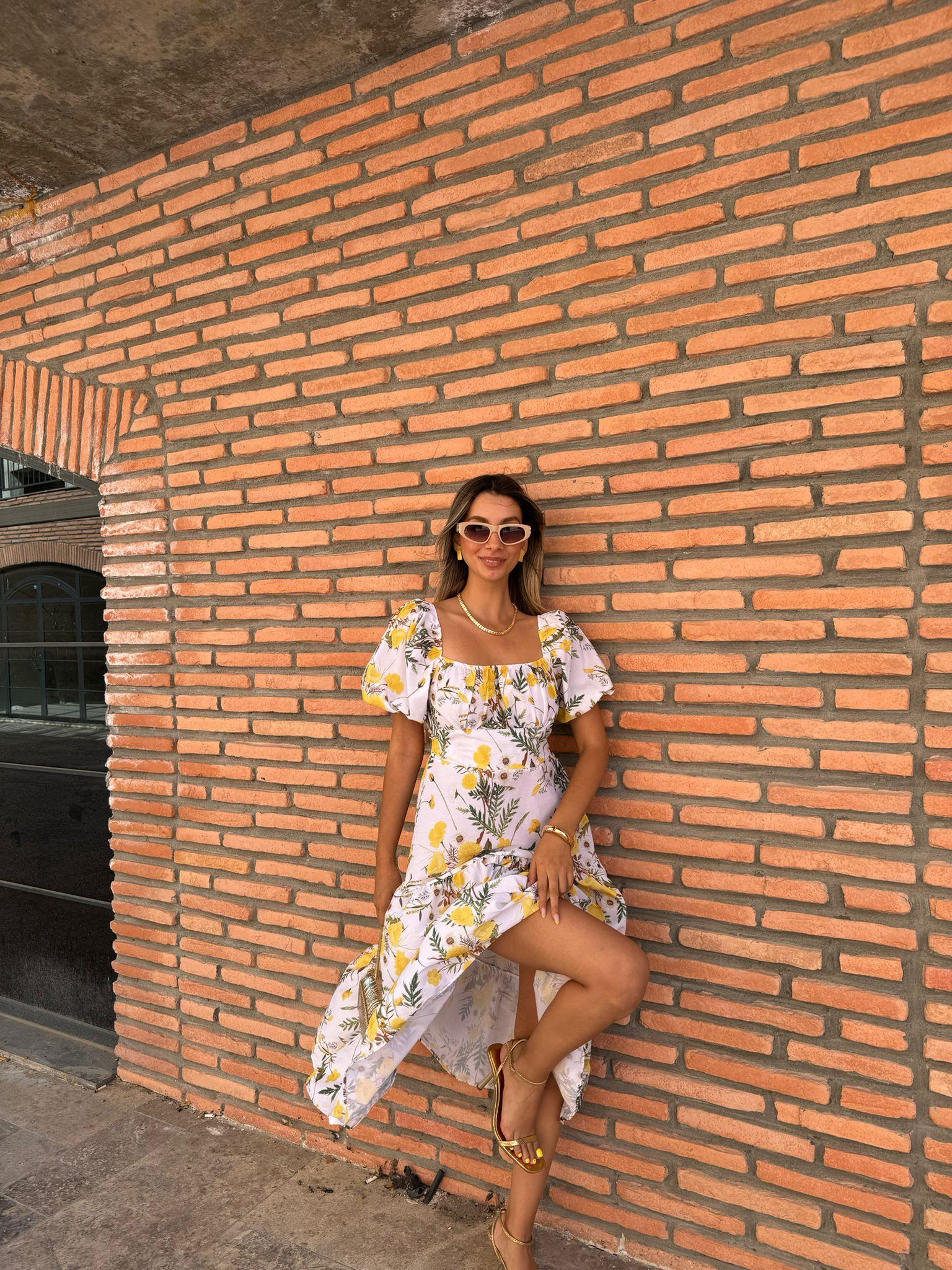 Matilda Sarı Çiçekli Poplin Elbise  070621154