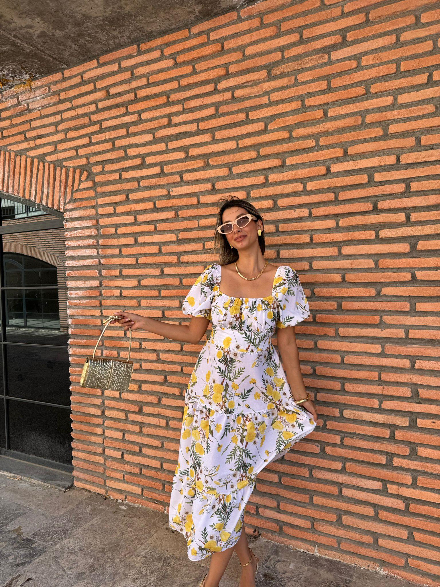 Matilda Sarı Çiçekli Poplin Elbise  070621154