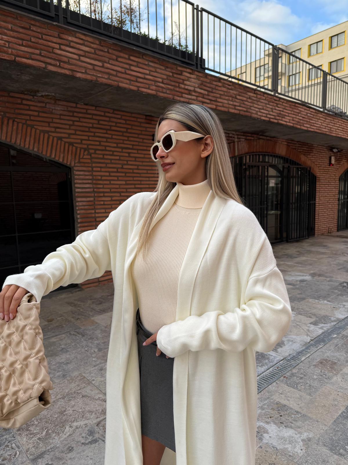 Maxi Boy Double Yaka Beyaz Triko Hırka hrk2076rvd